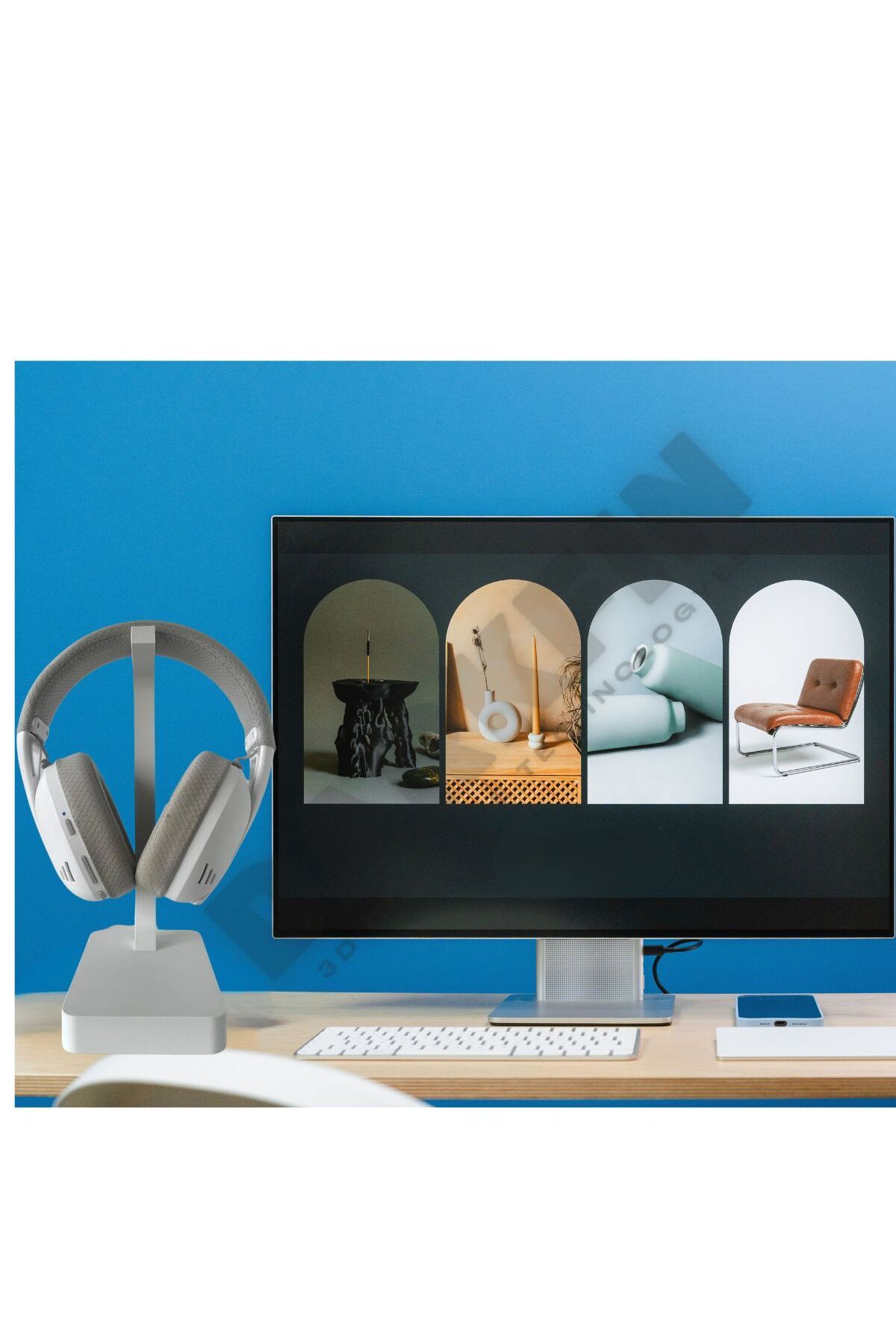 DarkFin Gamer Kulaklık Standı Beyaz - Dekoratif Masa Üstü Kulaklık Tutucu/Standı 24CM
