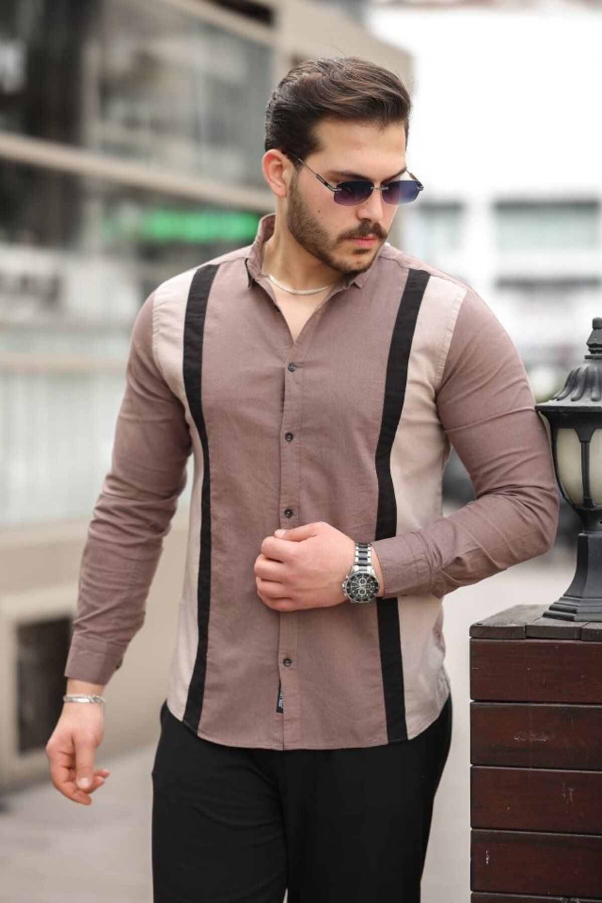 ARUZ MODA Erkek çizgi Desenli Gömlek