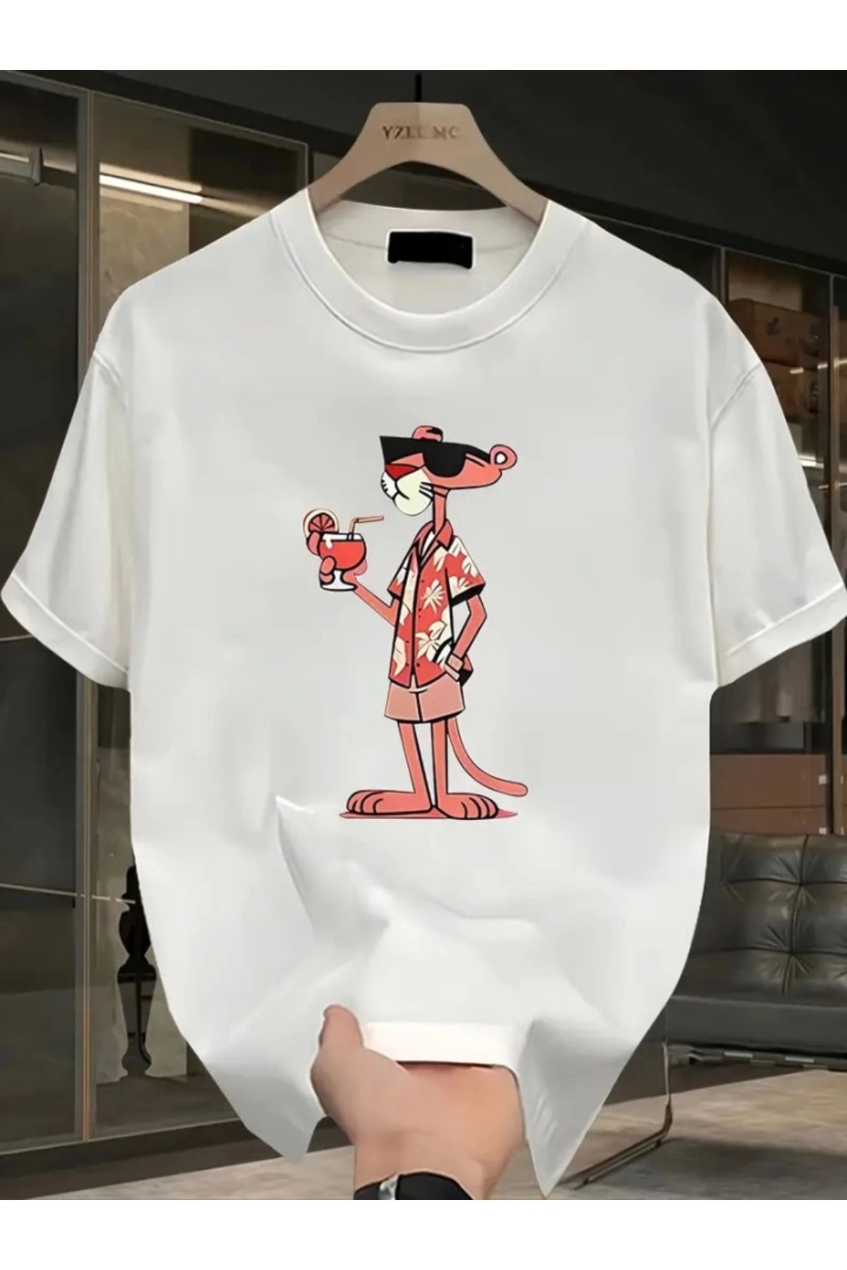 anizmir Baskılı Oversize Bisiklet Yaka T-shirt - Beyaz