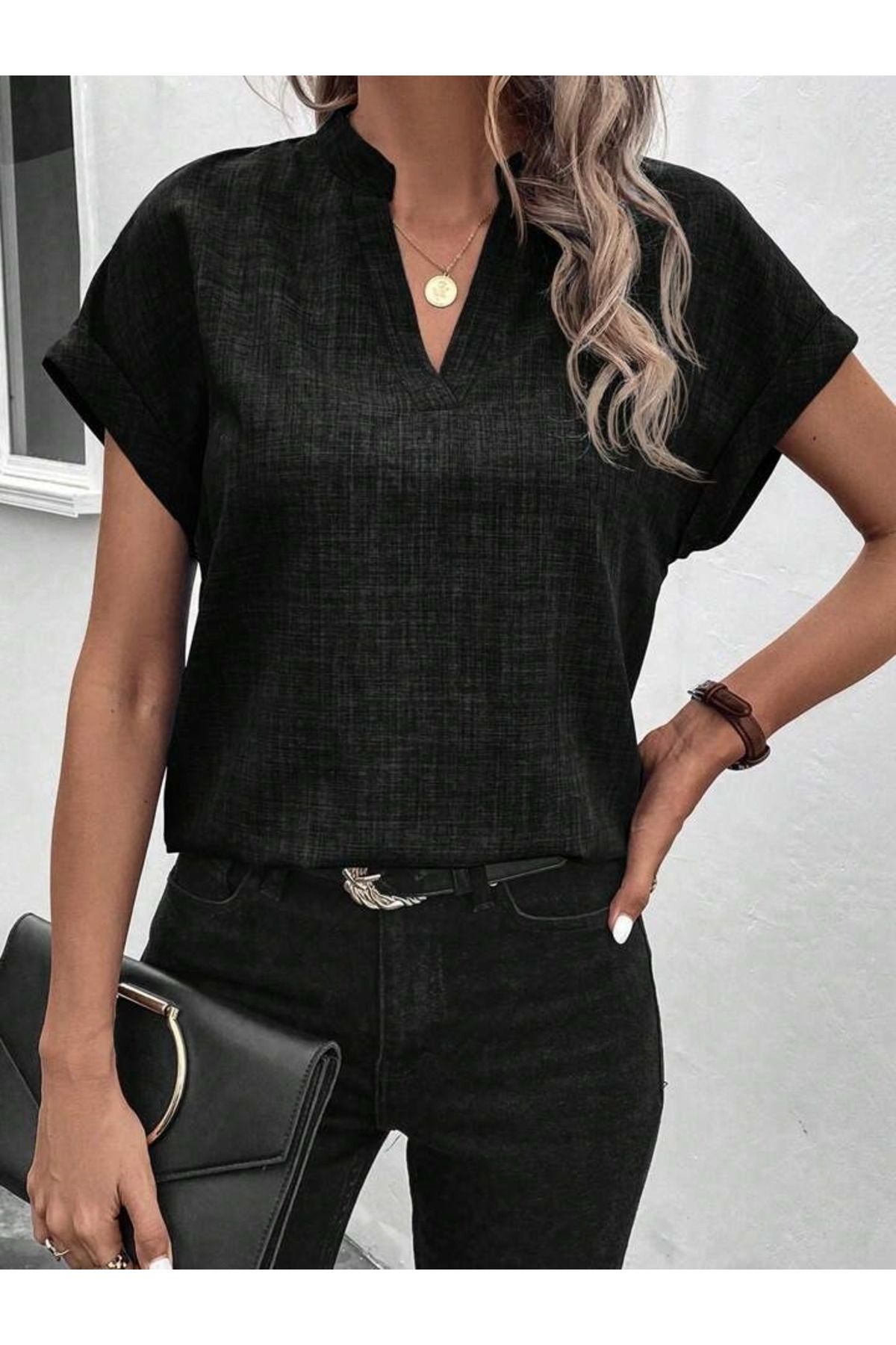 ARUZ MODA Kadın Kısa Kollu Hakim Yaka Sofya Bluz