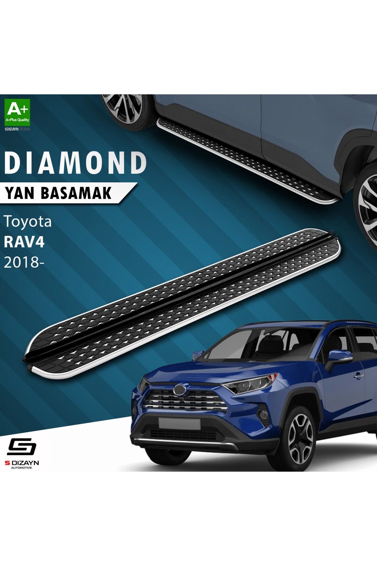 S Dizayn S-Dizayn Toyota RAV 4 5 Diamond Krom Yan Basamak 173 Cm 2018 Üzeri A+ Kalite