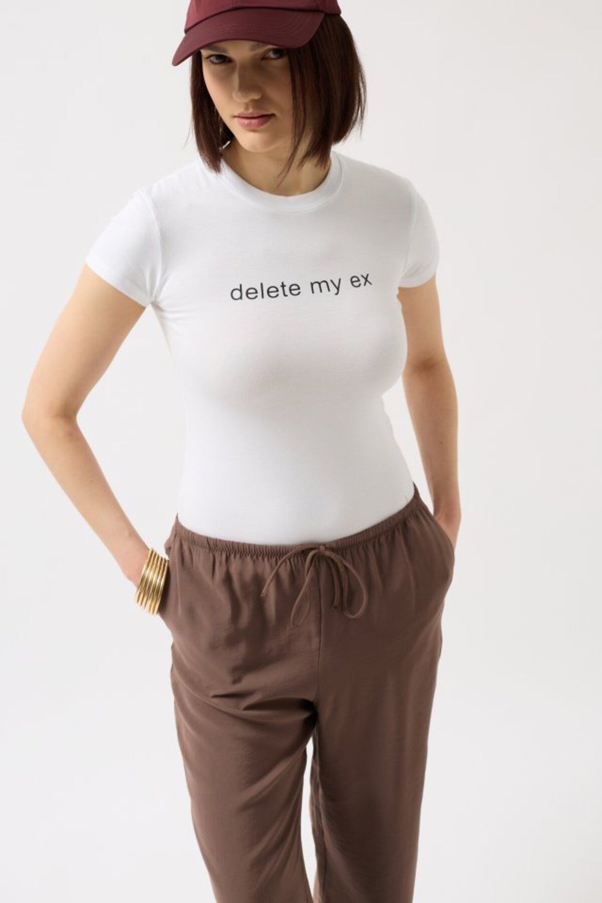 ARUZ MODA Baskılı Likralı Crop T-Shirt