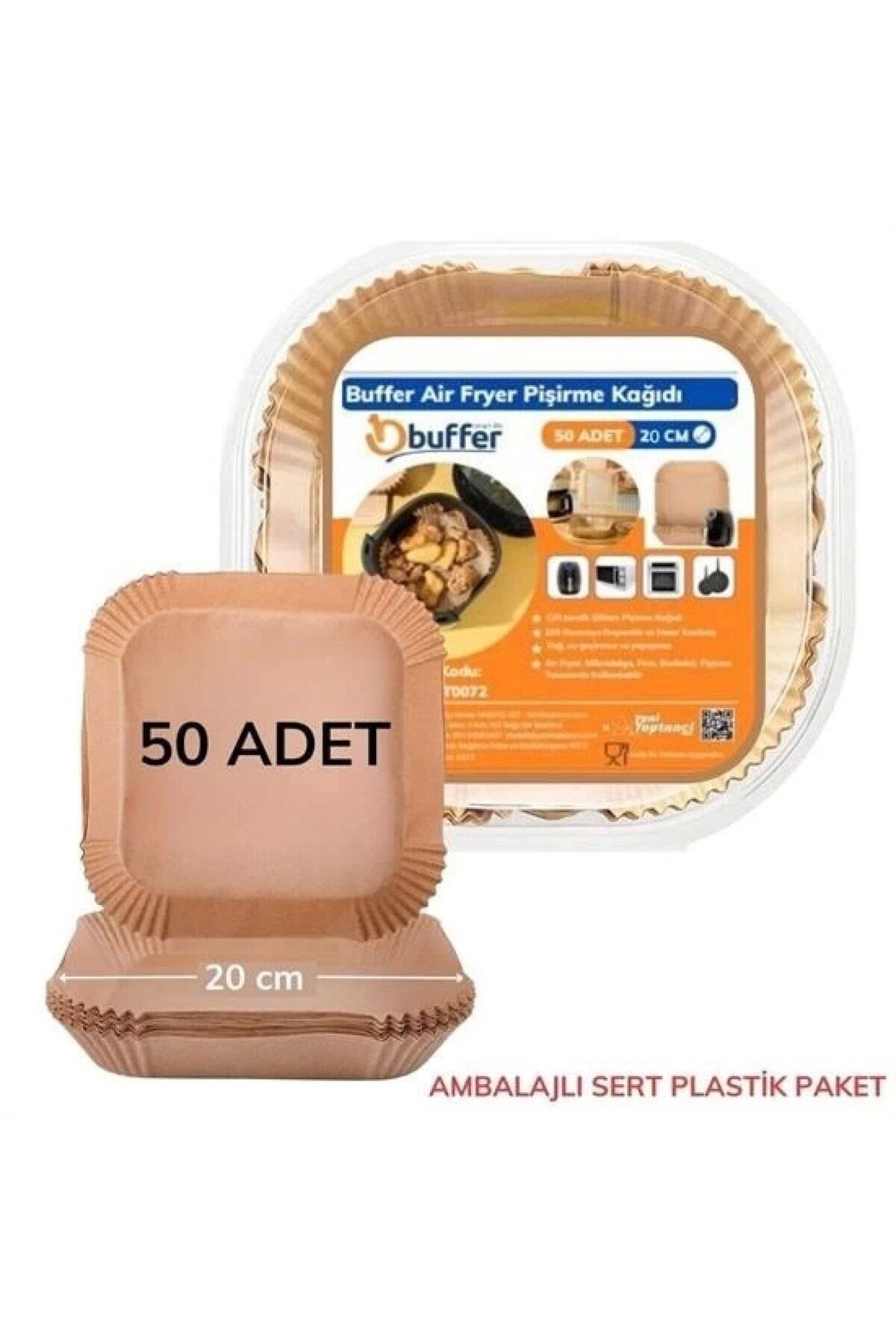 Natural 50 Adet Air Fryer Pişirme Kağıdı Tek Kullanımlık Yağ Geçirmez Yapışmaz Kare Tabak Model