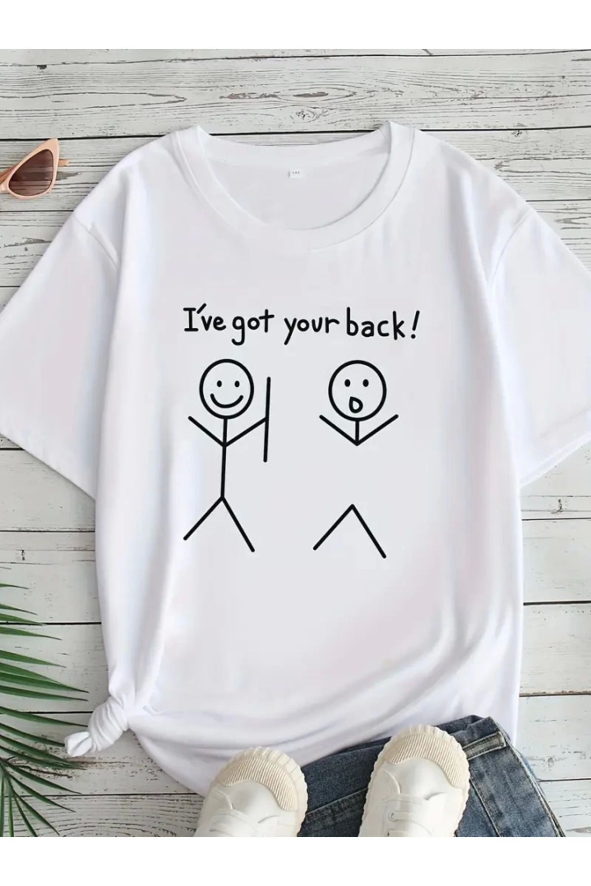 anizmir Baskılı Oversize Bisiklet Yaka T-shirt - Beyaz