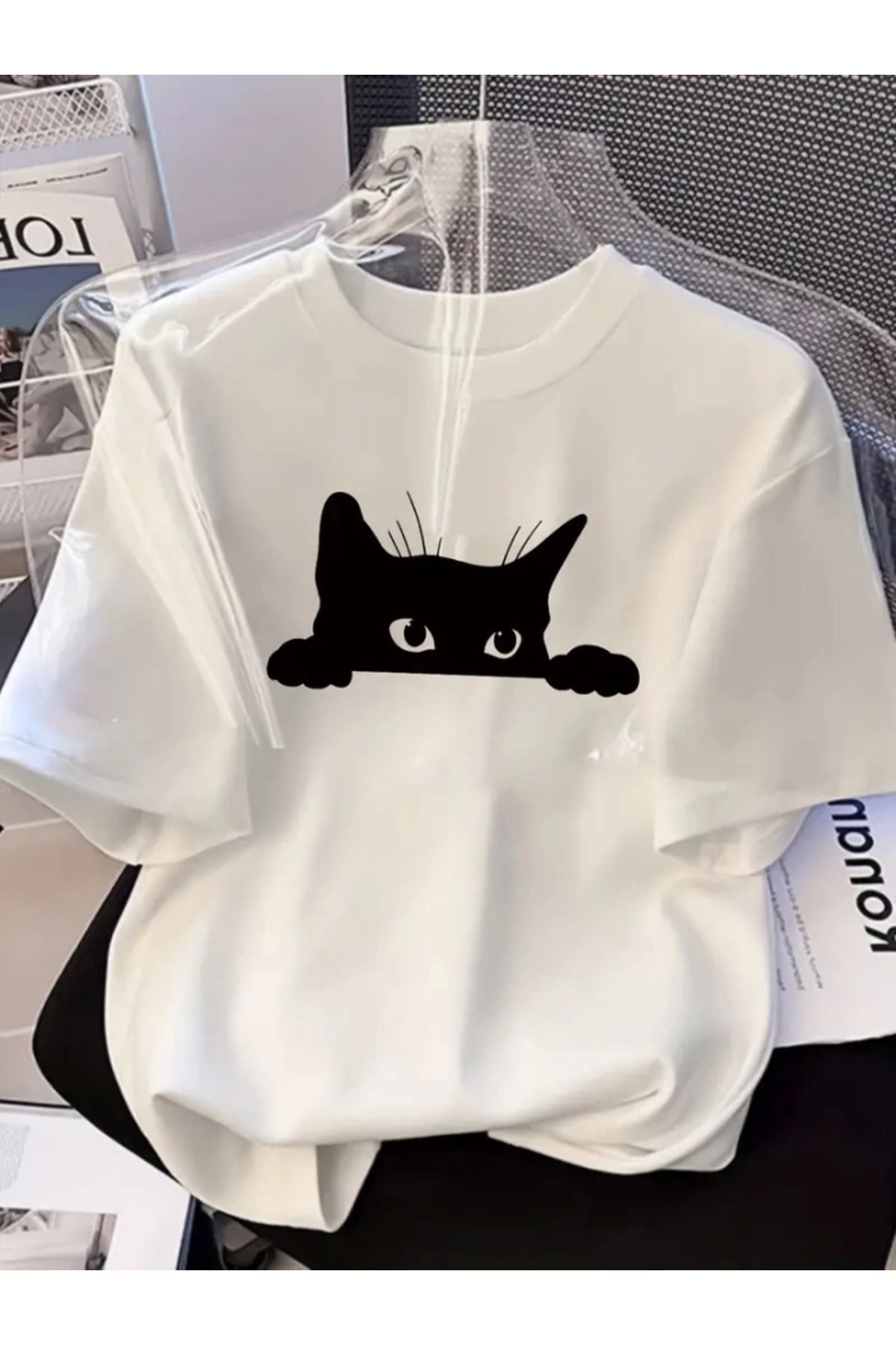 anizmir Baskılı Oversize Bisiklet Yaka T-shirt - Beyaz