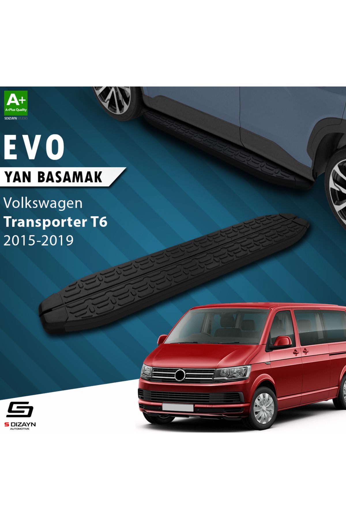 S Dizayn S-Dizayn VW Transporter T6 Uzun Şase Evo Siyah Yan Basamak 253 Cm 2015-2019 A+ Kalite