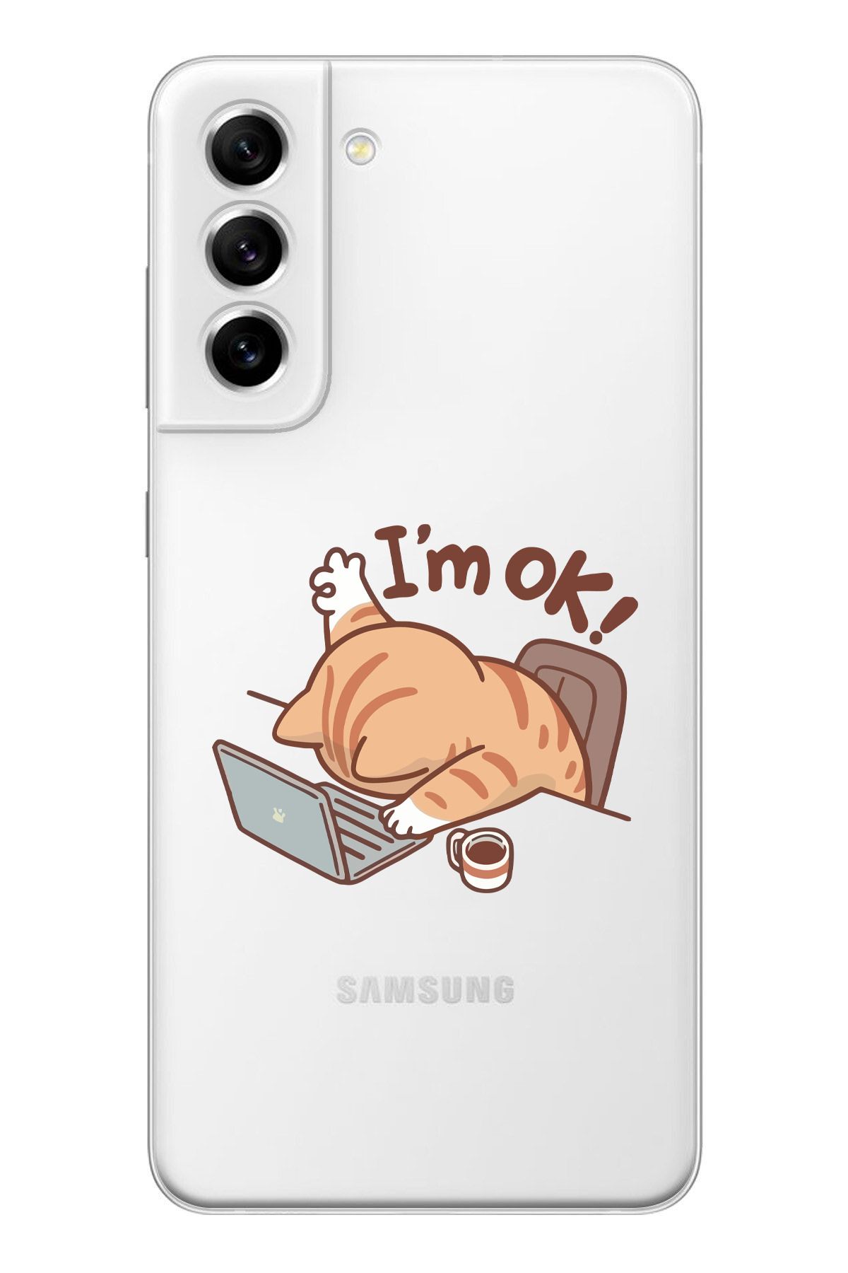 moonset Samsung Galaxy S21 Uyumlu Sevimli Kedi Tasarımlı Baskılı Şeffaf Telefon Kılıfı