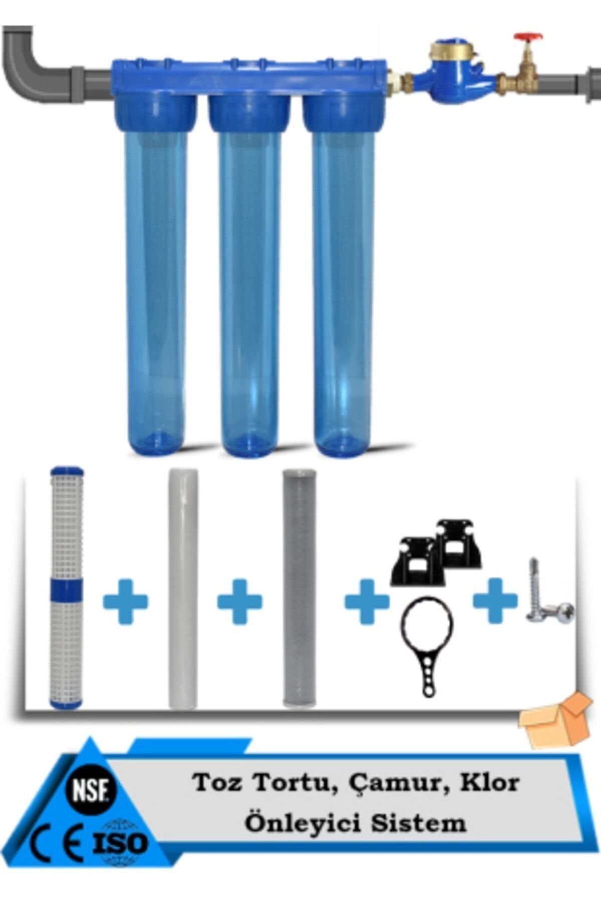 Filter Store Daire Bina Sayaç Girişi 20" 3 Aşama Su Arıtma Cihazı (KOKU ,PAS ,ÇAMUR ÖNLEYİCİ YUMUŞATMA SİSTEMİ)