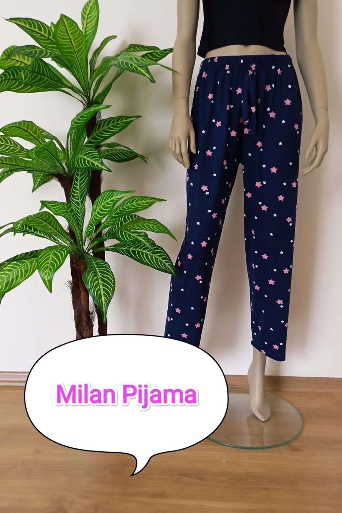 VİP BERA TEKSTİL Kadın Desenli Milan Kumaş Esnek Yumuşak Dokulu Pijama Altı