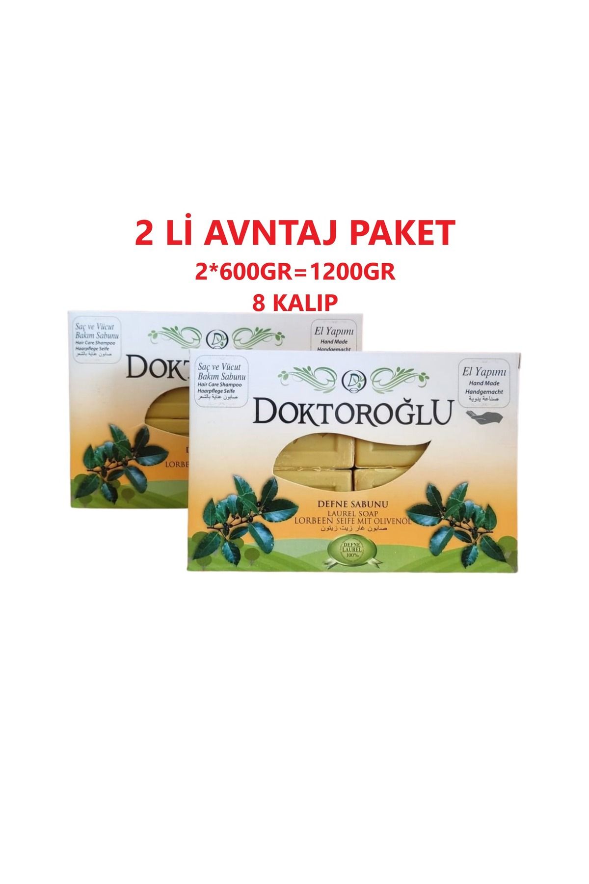 DOKTOROĞLU DEFNE ÖZLÜ SABUN EL YAPIMI 600 GR 2 Lİ TOPLAM 1200 GR