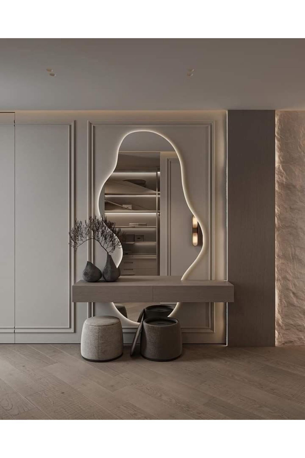 CG HOME MARS Boy Aynası Ledli, Asimetrik Ayna, Boy Aynası, Ledli Ayna, Duvar Aynası, Günışığı Led