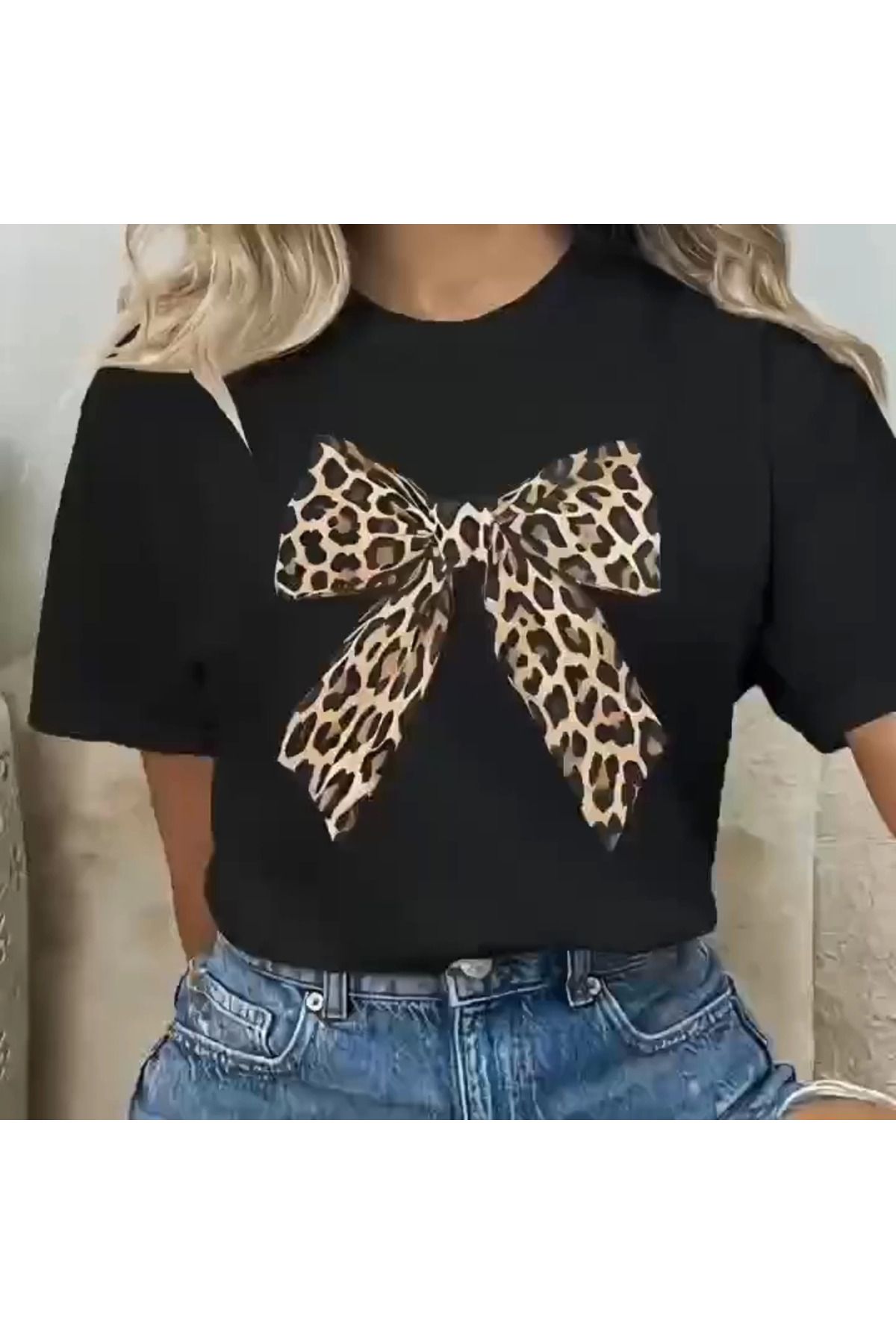 anizmir Baskılı Oversize Bisiklet Yaka T-shirt - Siyah