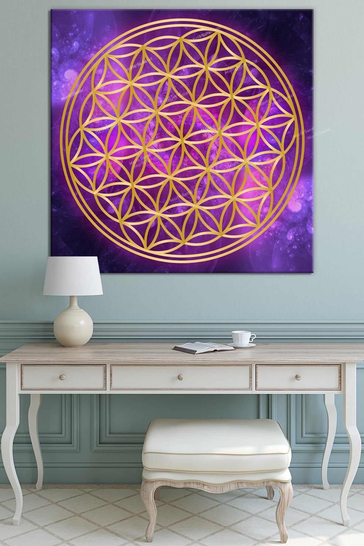 Morfil Sanat Atölyesi Yaşam Çiçeği Kutsal Geometri Sri Yantra Kanvas Tablo