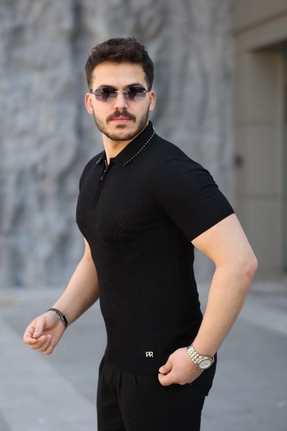 ARUZ MODA Erkek Viskon Kumaş Polo Yaka Desenli Tişört