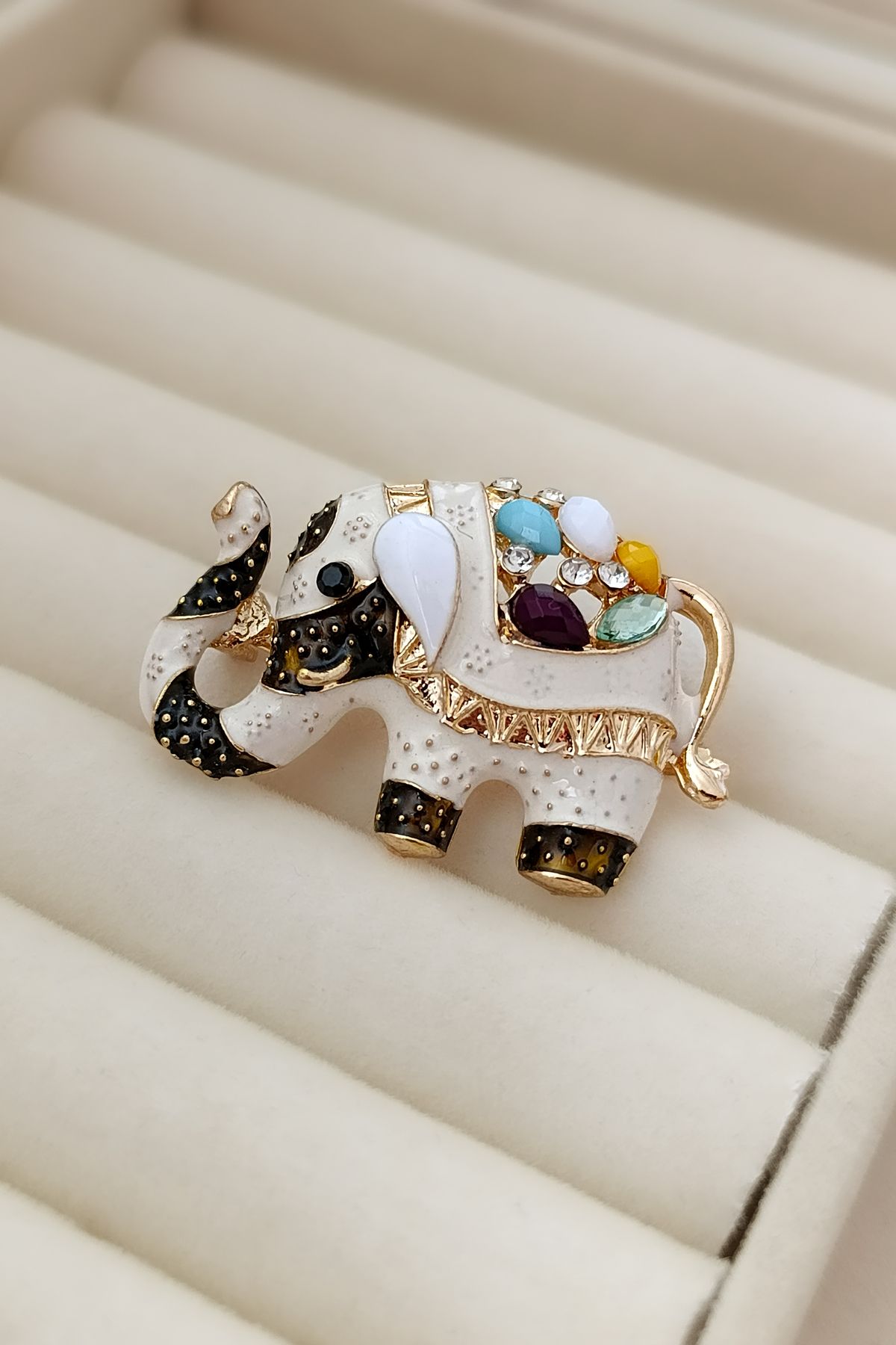 COSİTA Renkli Mineli Fil Broş (4cm)