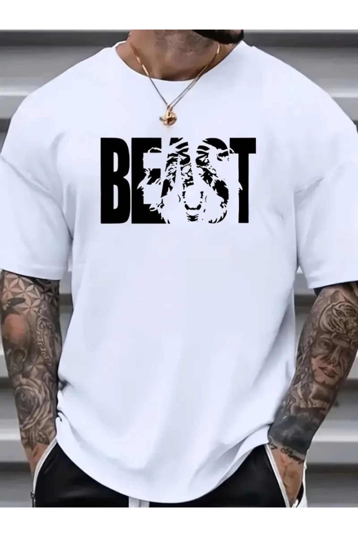 anizmir Baskılı Oversize Bisiklet Yaka T-shirt - Beyaz