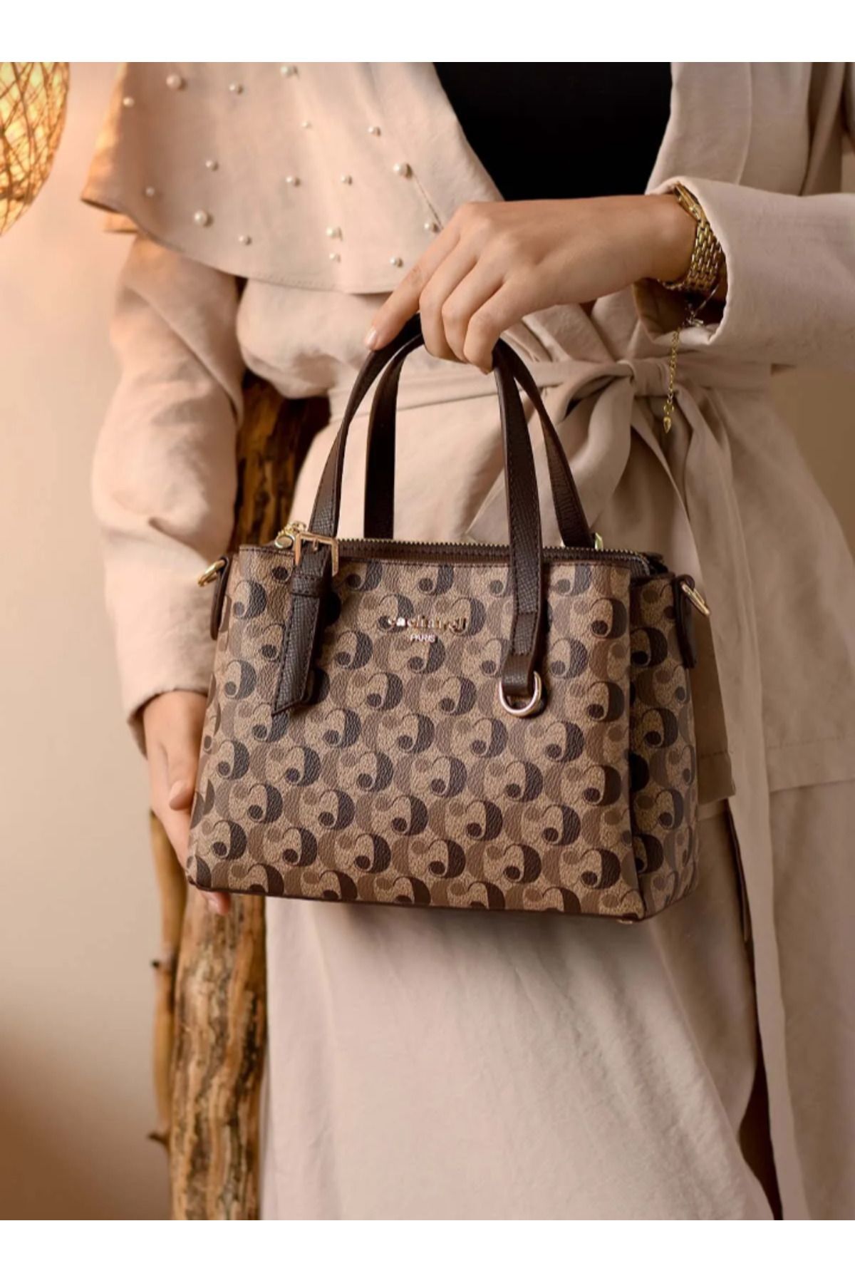 eflanmoda Caccarel paris 3 bölmeli kadın el ve omuz çantası