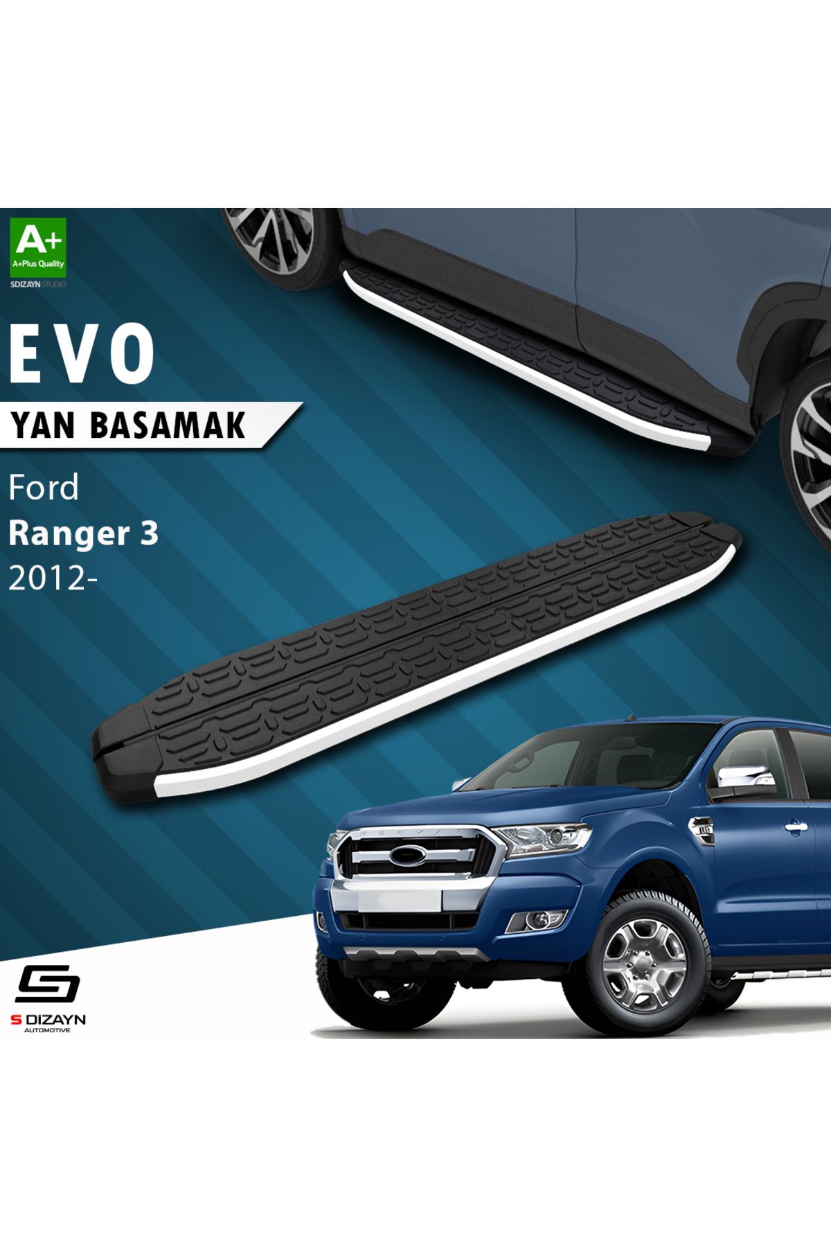 S Dizayn S-Dizayn Ford Ranger 3 Evo Aluminyum Yan Basamak 203 Cm 2012-2022 A+ Kalite