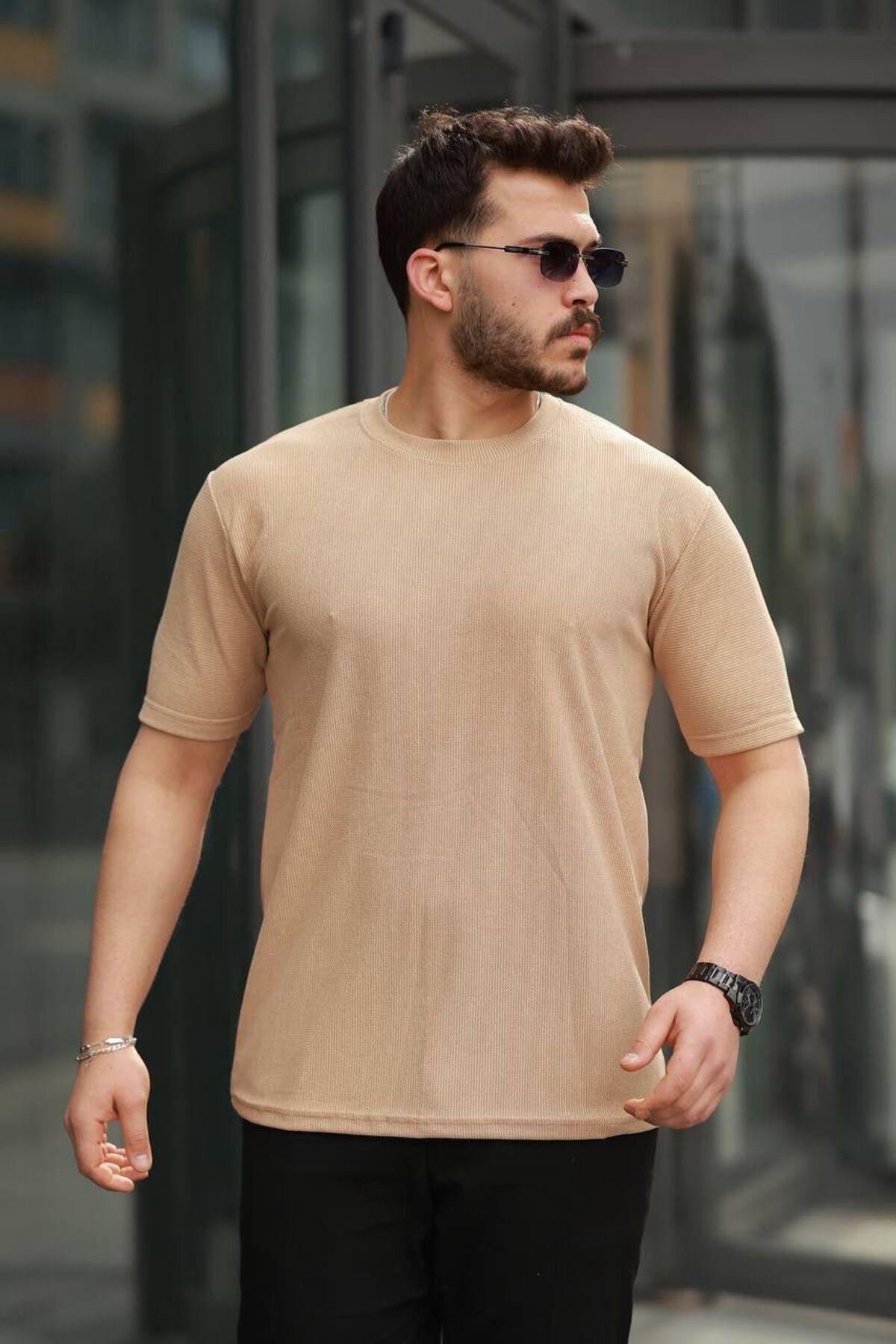 JACK CAPRİO Erkek Bisiklet Yaka Yeni Sezon Regular Likralı Polyamid T-shirt