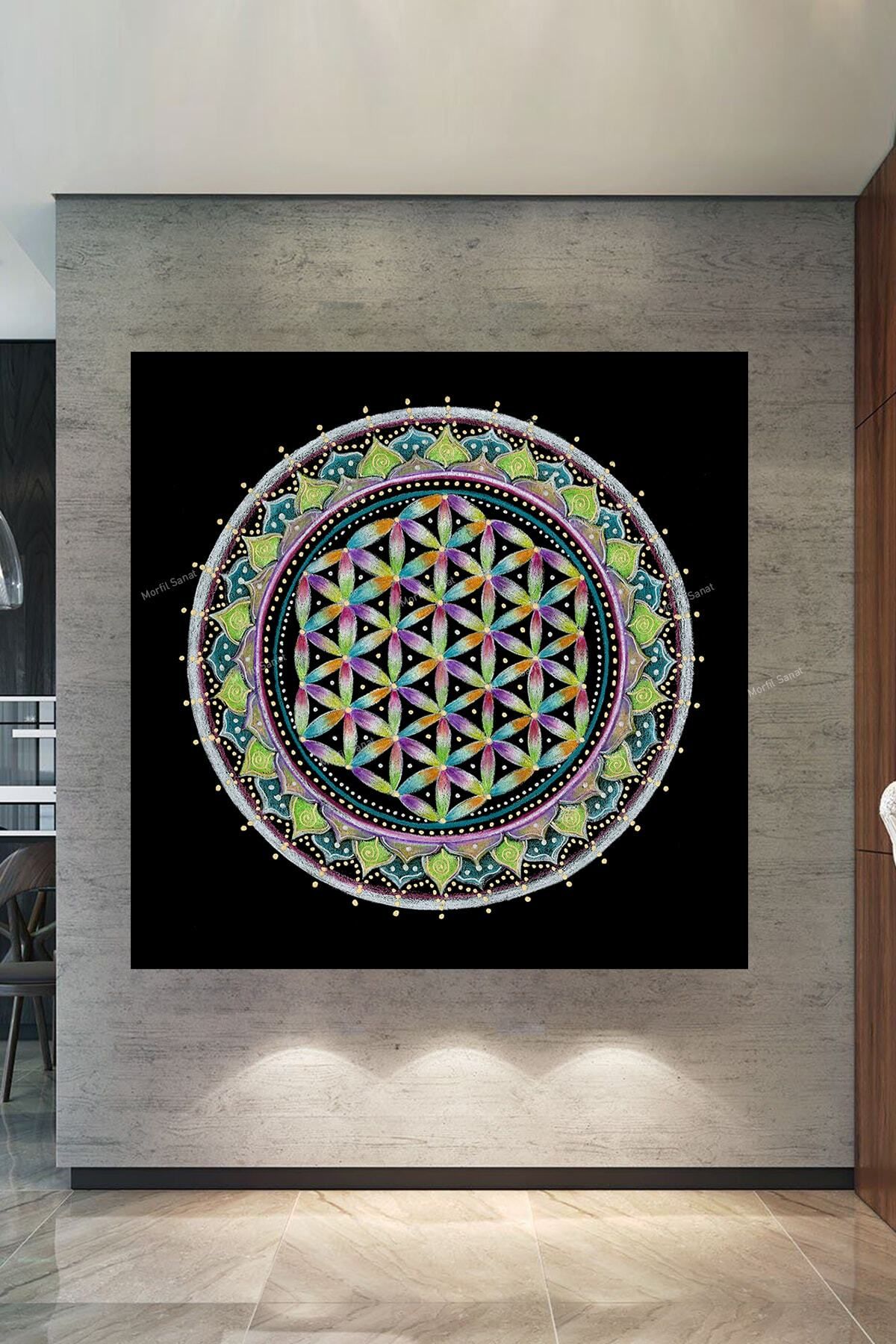 Morfil Sanat Atölyesi Yaşam Çiçeği Kutsal Geometri Sri Yantra Kanvas Tablo