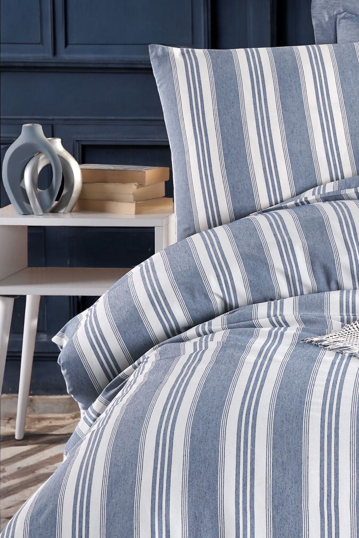 pepuza Modern Stripe Nevresim Takımı Tek Kişilik Cord Lacivert
