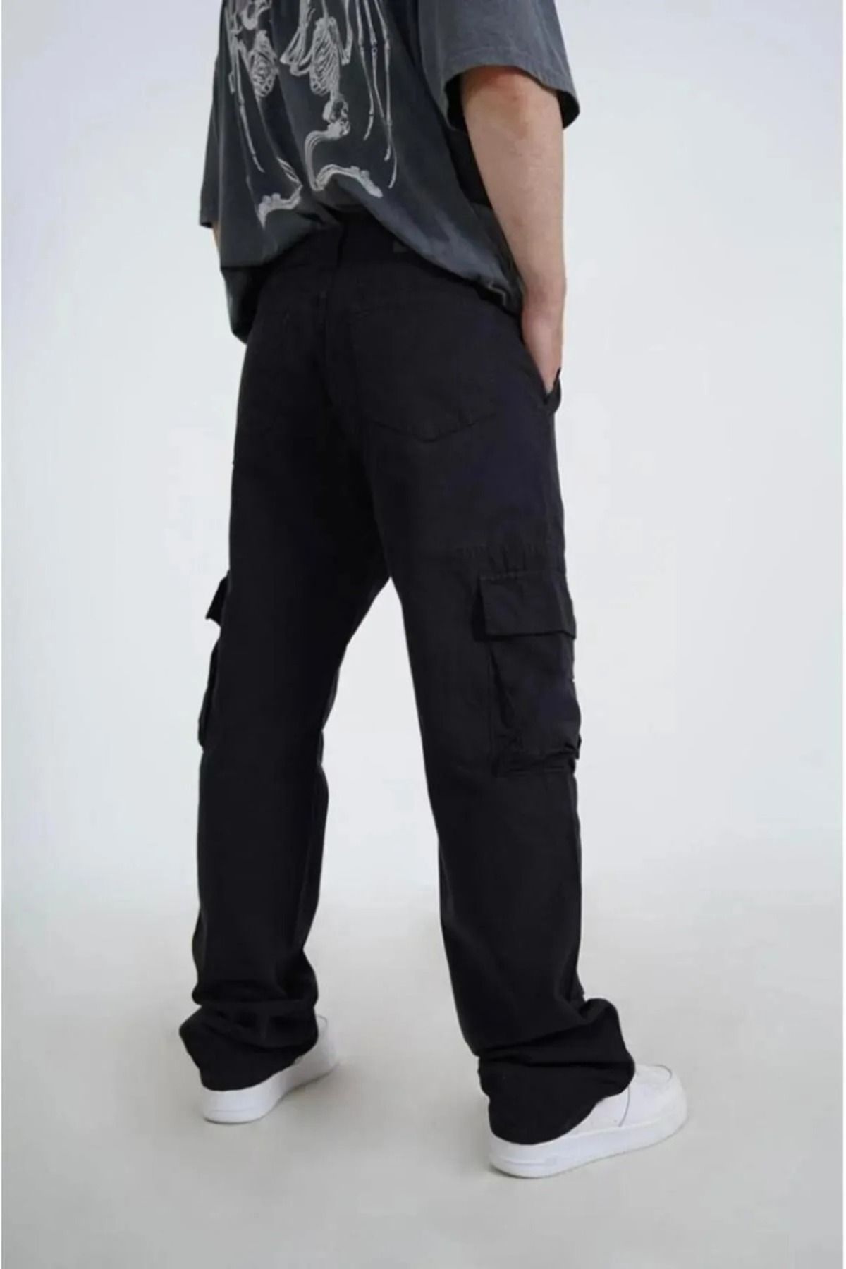 G Wear Siyah Erkek Kargo Cepli Likralı Baggy Pantalon