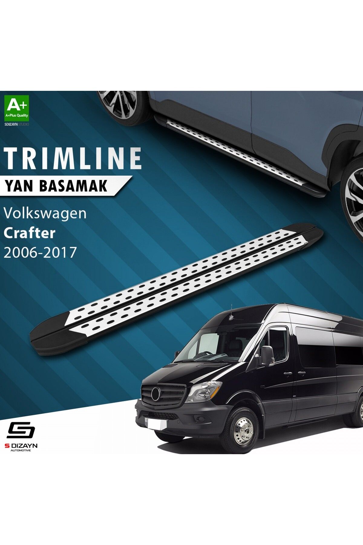 S Dizayn S-Dizayn VW Crafter Van Uzun Şase TrimLine Gri Yan Basamak 335 Cm 2006-2017