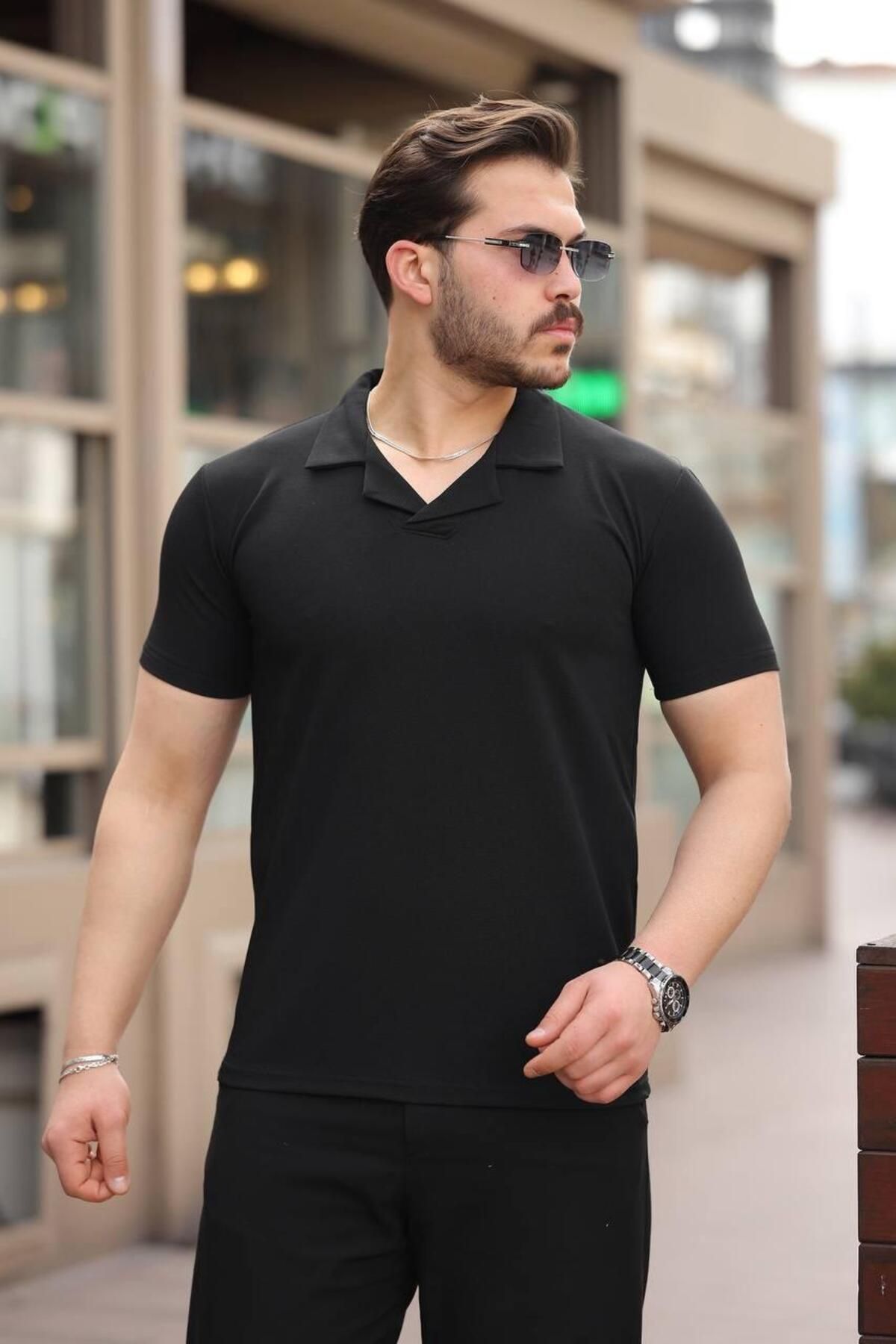 JACK CAPRİO Erkek Hemşir Yaka Likralı Regular Kalıp Polyamid Kumaş T-shirt