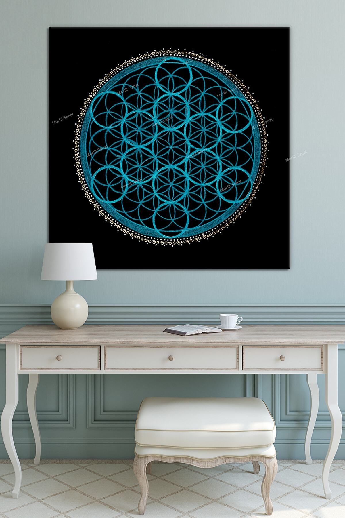 Morfil Sanat Atölyesi Yaşam Çiçeği Kutsal Geometri Sri Yantra Kanvas Tablo