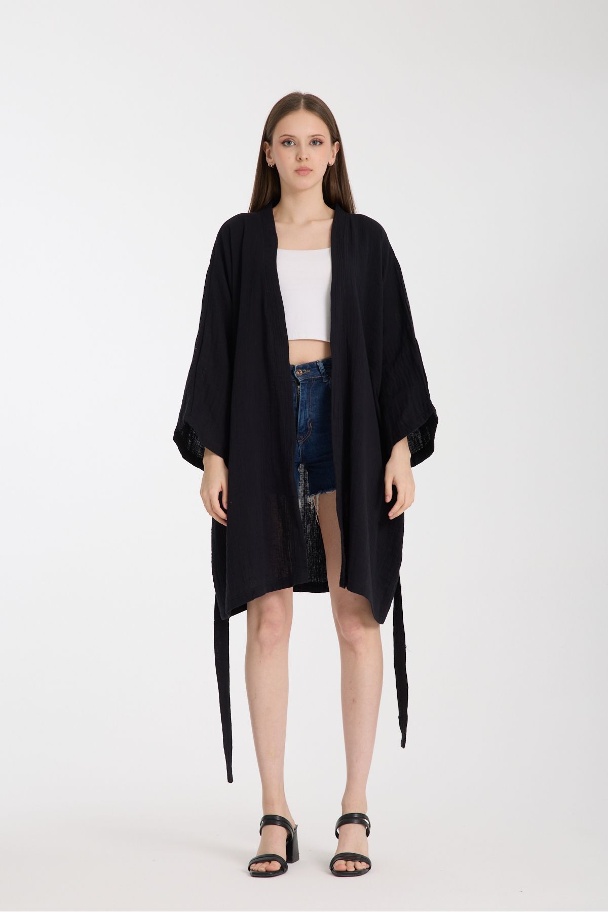 MoveBeach İki Katlı Müslin kumaş Kimono pareo normal boy