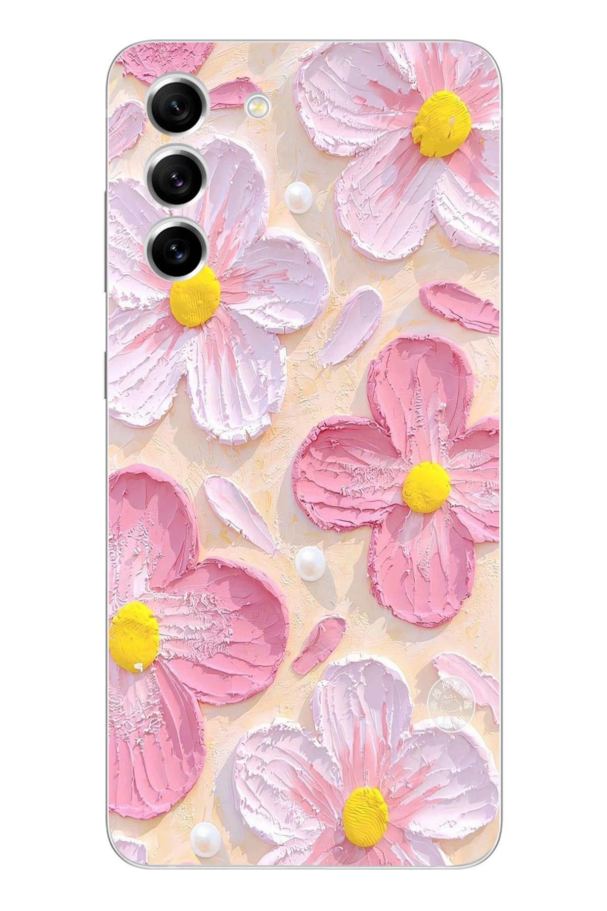 moonset Samsung Galaxy S21 FE Uyumlu Pastel Çiçek Tasarımlı Baskılı Şeffaf Telefon Kılıfı