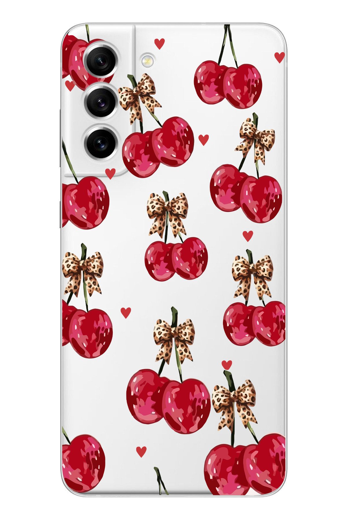 moonset Samsung Galaxy S22 Uyumlu Kiraz Tasarımlı Baskılı Şeffaf Telefon Kılıfı