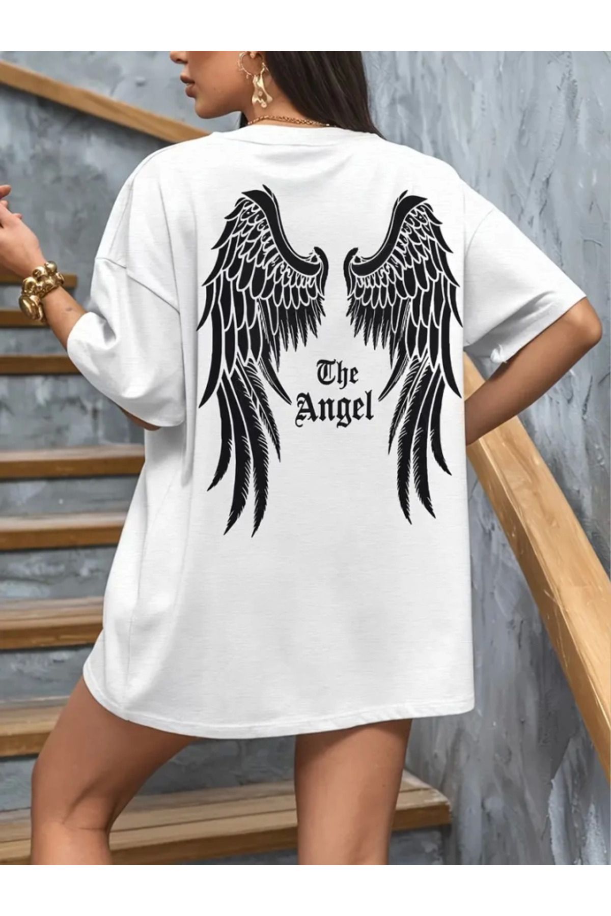 anizmir Baskılı Oversize Bisiklet Yaka T-shirt - Beyaz