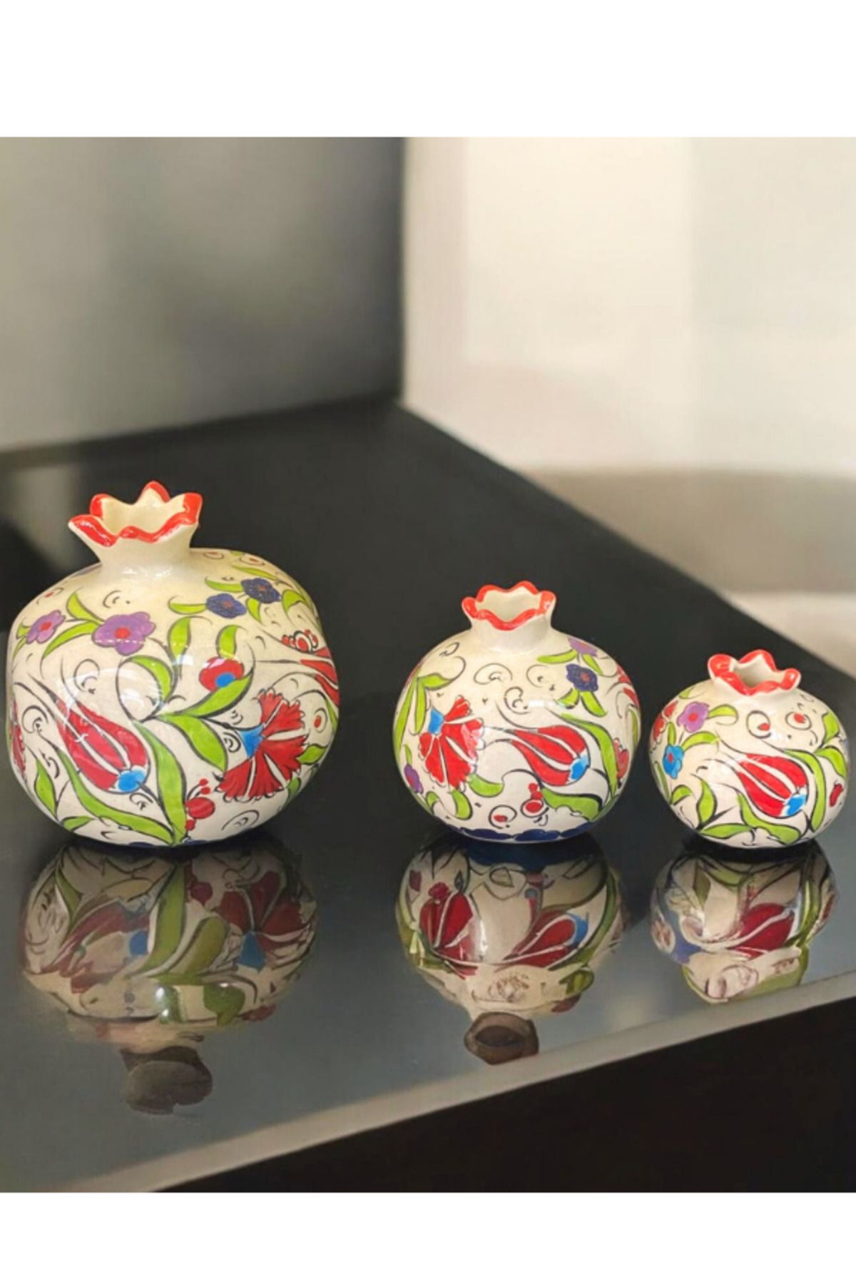 Loremp Hediyelik Dekoratif Nar El Yapımı Osmanlı Lale Motifli Nar 3 lü