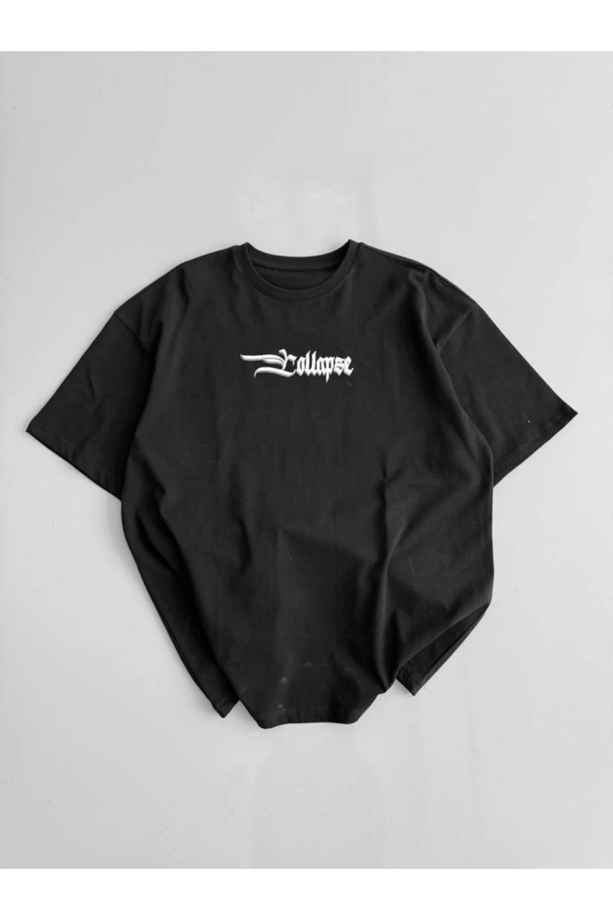 anizmir Baskılı Oversize Bisiklet Yaka T-shirt - Siyah