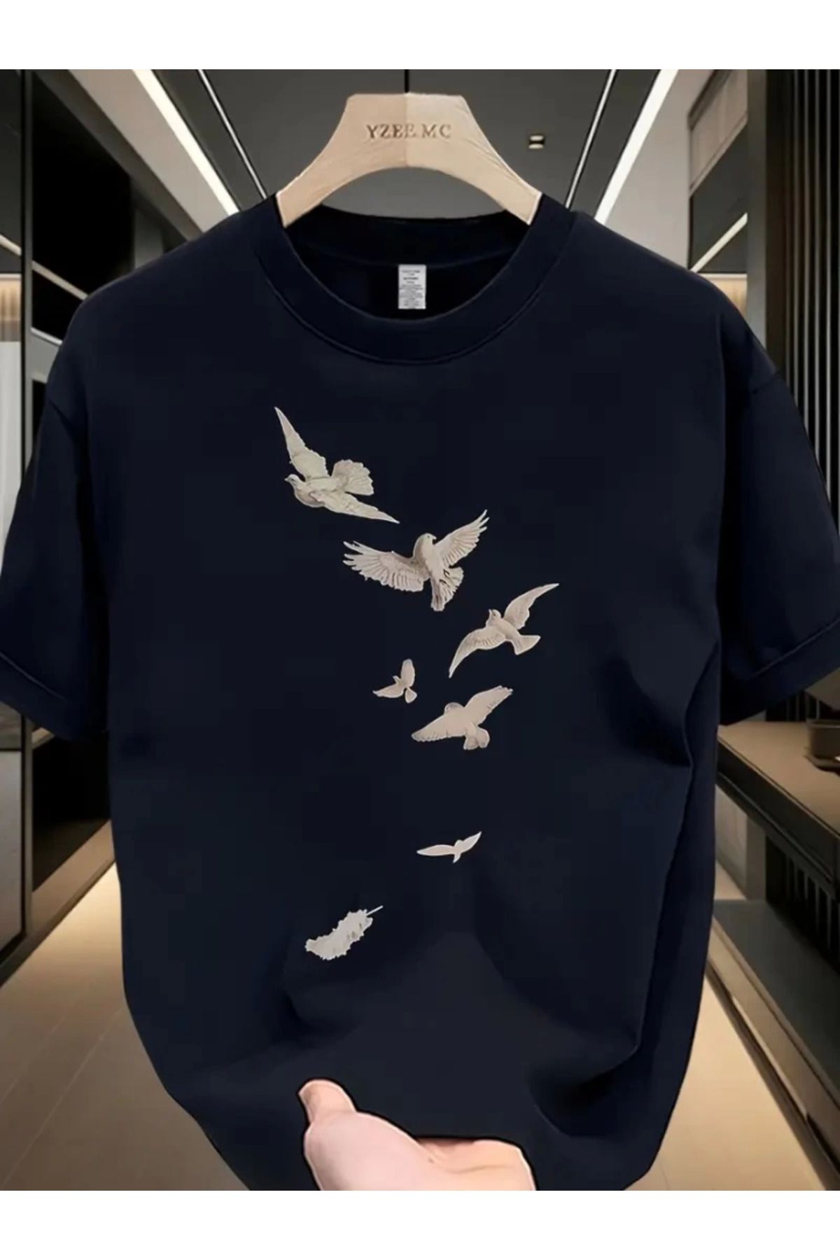 anizmir Baskılı Oversize Bisiklet Yaka T-shirt - Beyaz