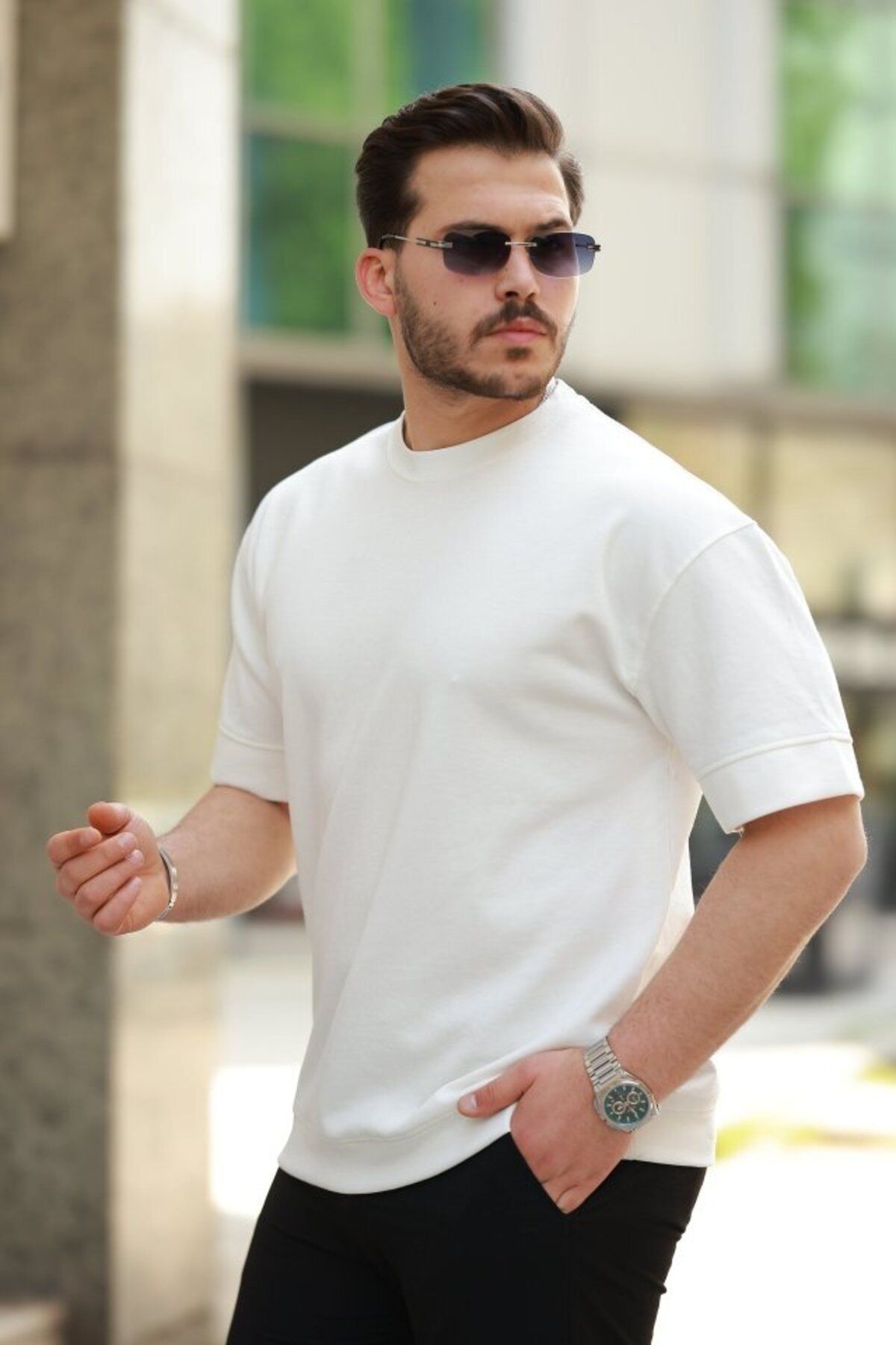 anizmir Erkek Basic Oversize Double Face Kumaş Kısa Kollu Tshirt