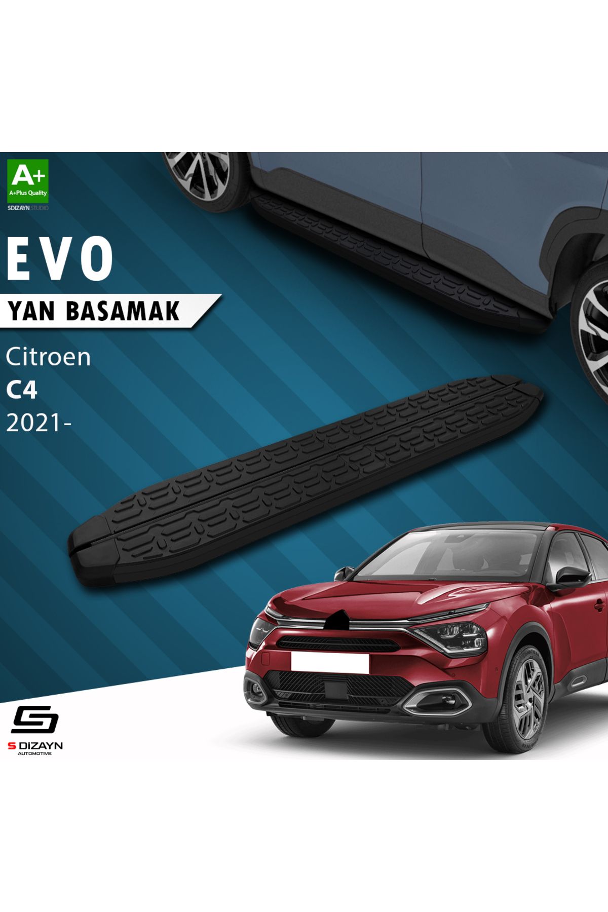 S Dizayn S-Dizayn Citroen C4 3 Evo Siyah Yan Basamak 183 Cm 2021 Üzeri A+ Kalite