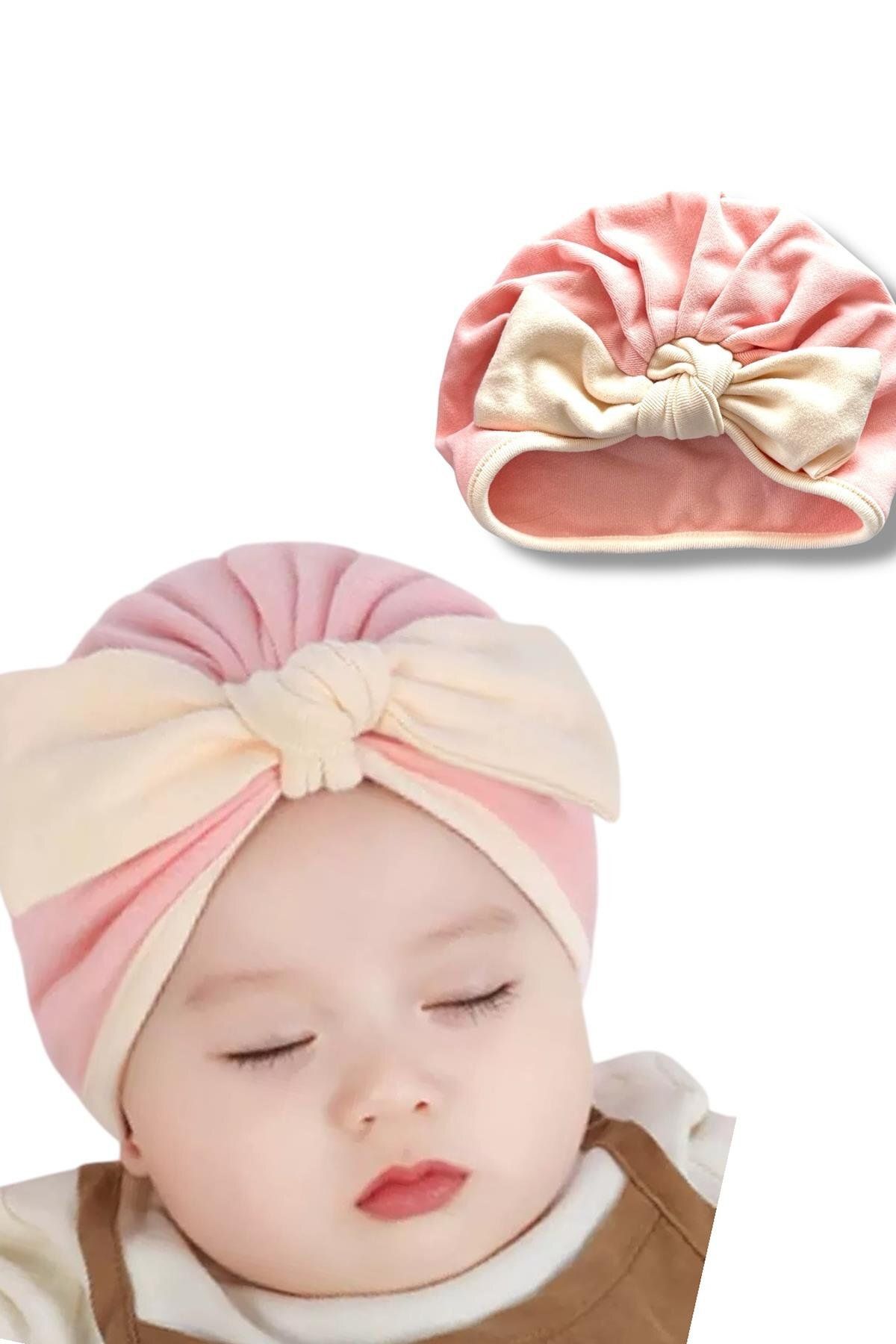 TAKIŞTIR Açık Pembe Ve Krem Renk Kurdele Figürlü Bebek Saç Bonesi