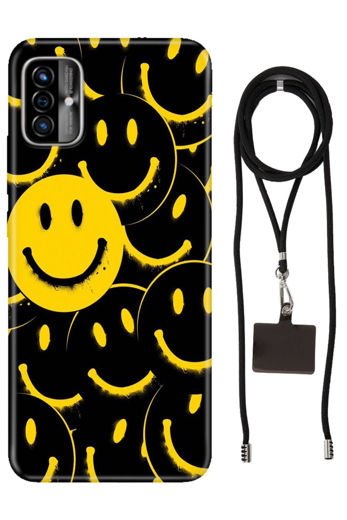 Reeder P13 Blue Max 2022 6.5" Kılıf Kılıf Silikon Smile Yellow İpli Siyah Dayanıklı Boyun Askısı