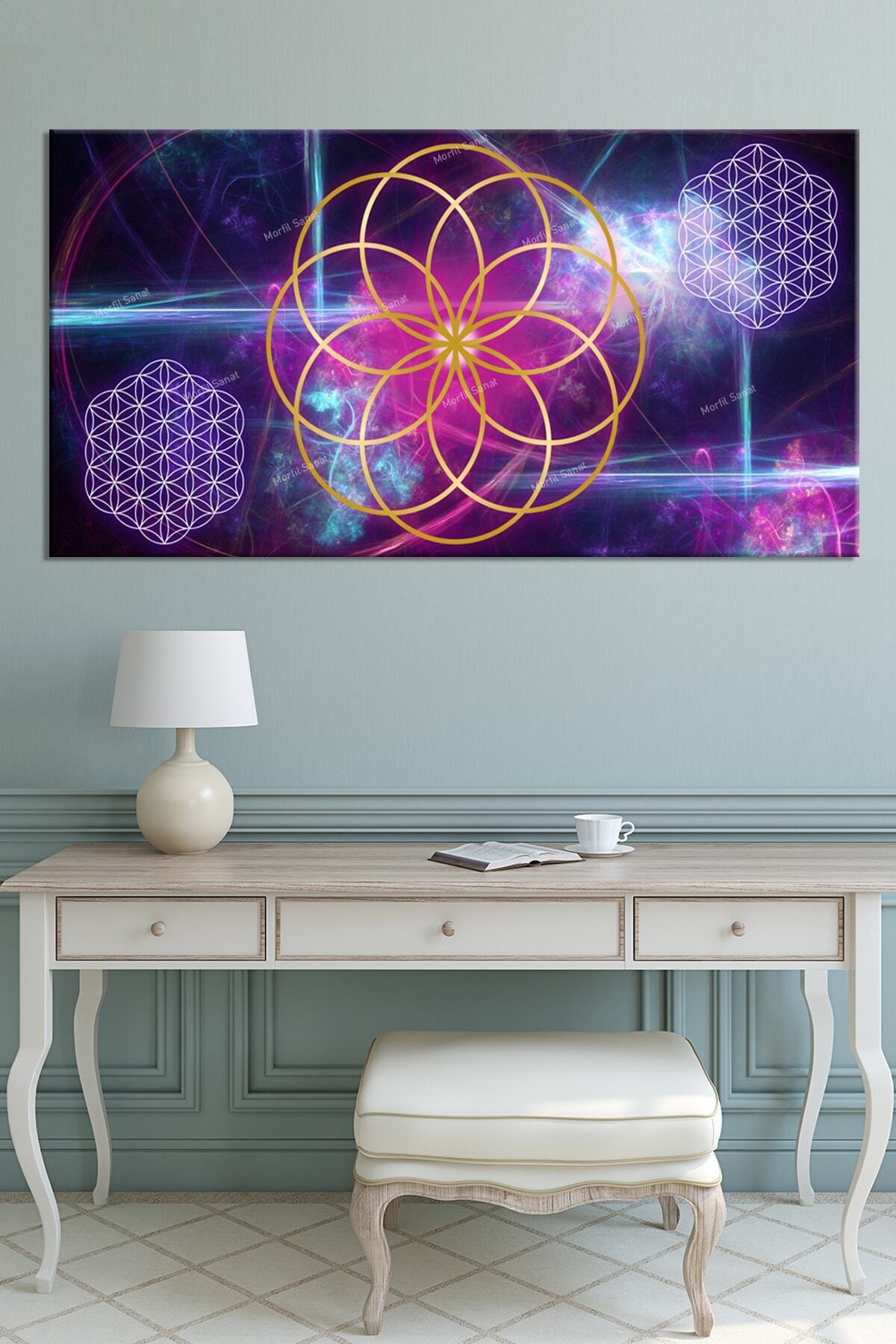 Morfil Sanat Atölyesi Yaşam Çiçeği Kutsal Geometri Sri Yantra Kanvas Tablo