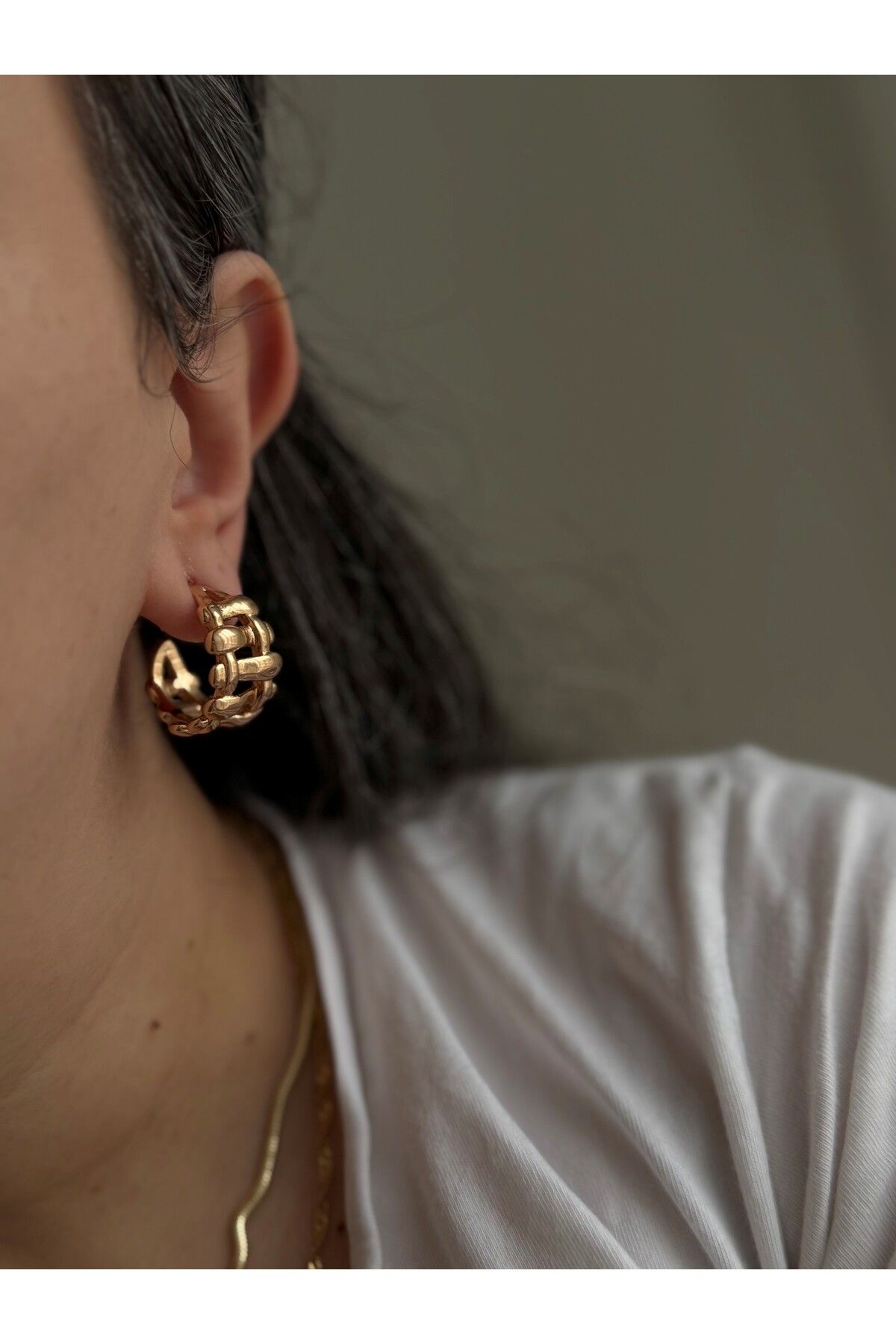 Owentis Çelik Rose Gold Halka Form Bold Cardiff Küpe -kararma yapmaz-
