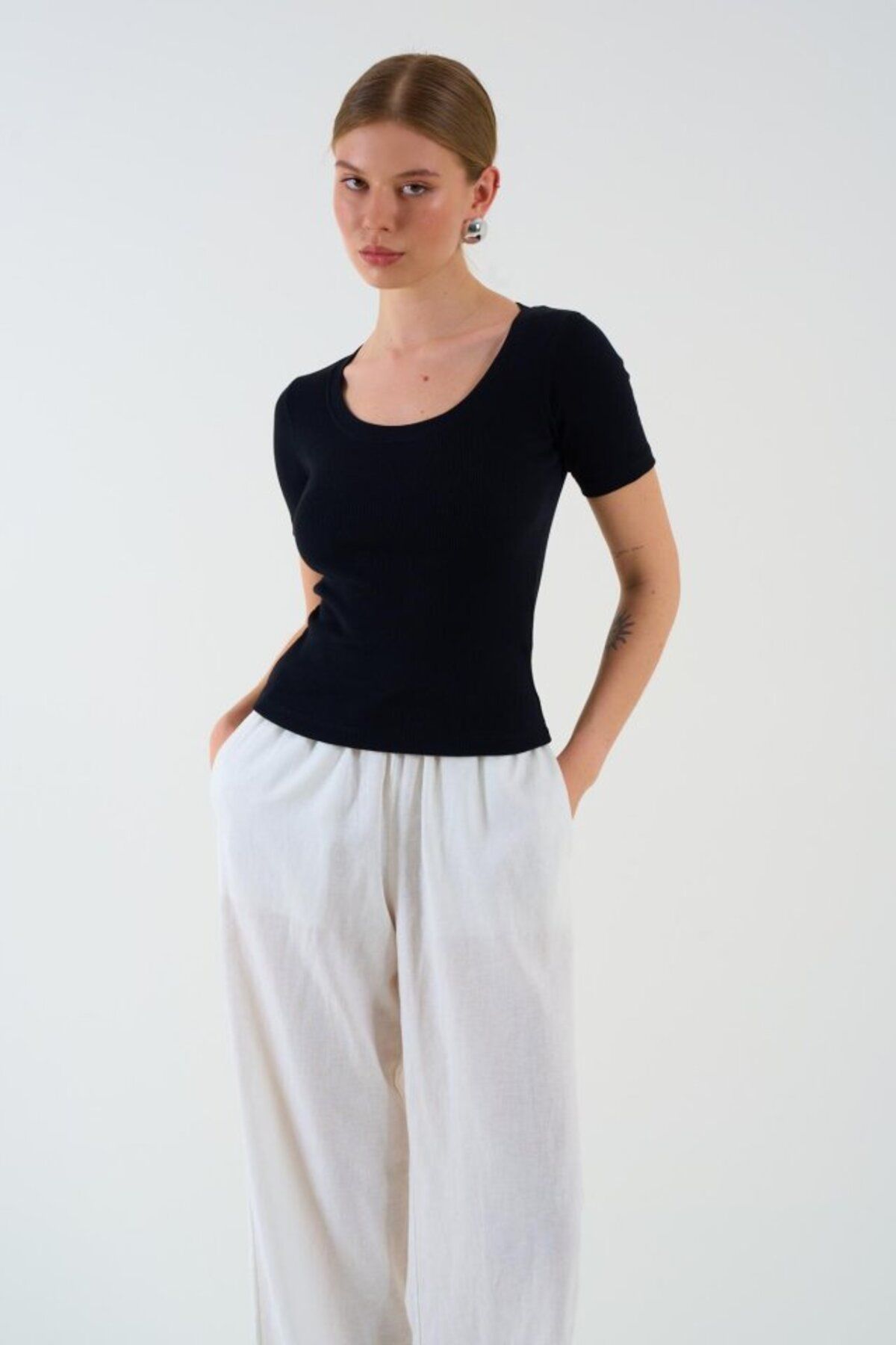 ARUZ MODA Kısa Kollu T-shirt - Siyah