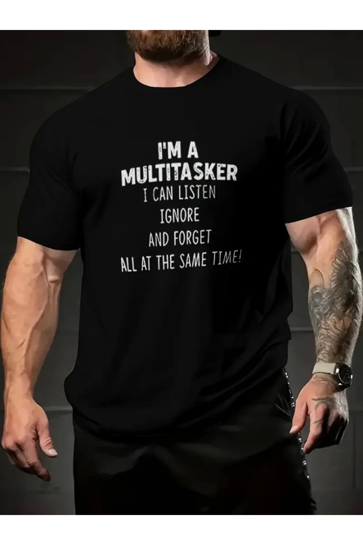 anizmir Baskılı Oversize Bisiklet Yaka T-shirt - Siyah
