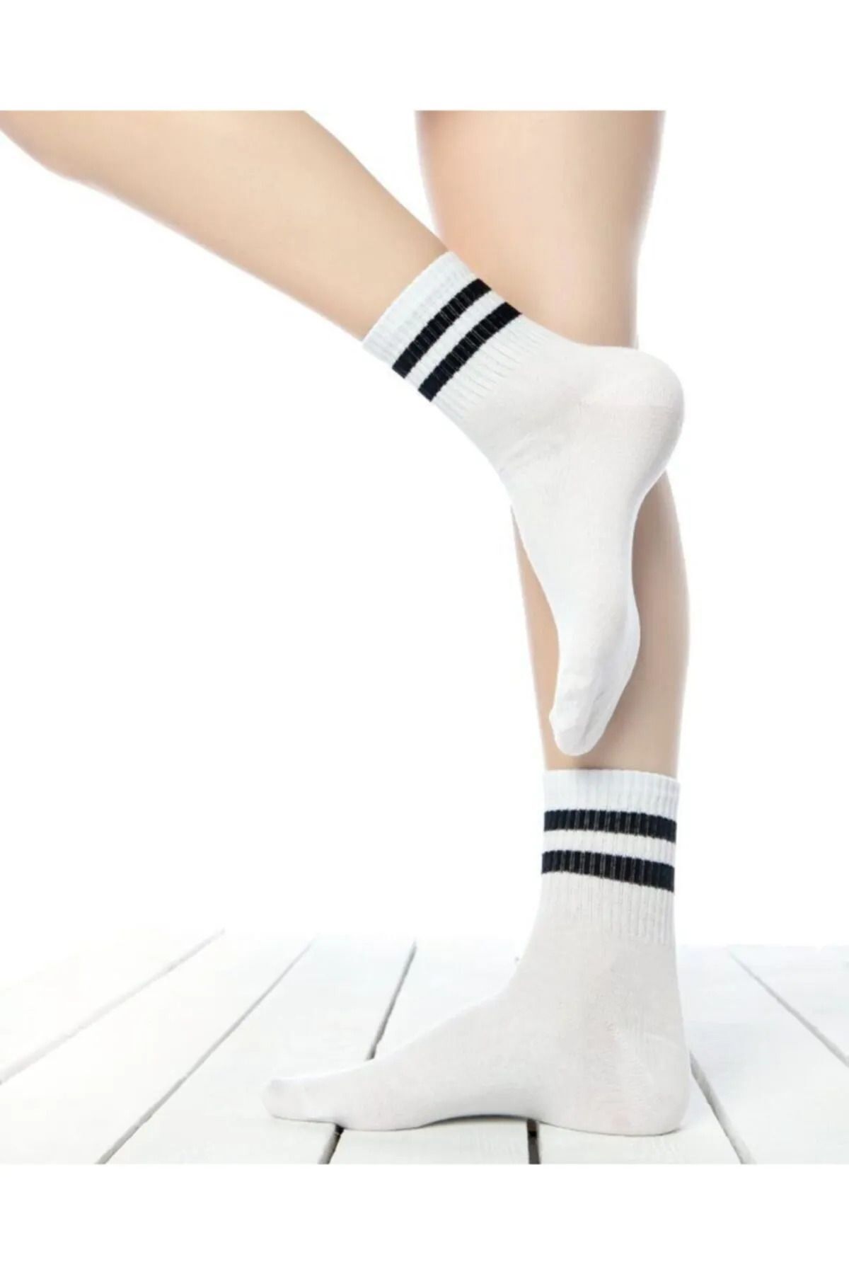 Bellanora 4 Çift Ekonomik Paket Erkek Kadın Unisex Çorap Soket Uzun Tenis Corap Çizgili Kolej Çoraplar