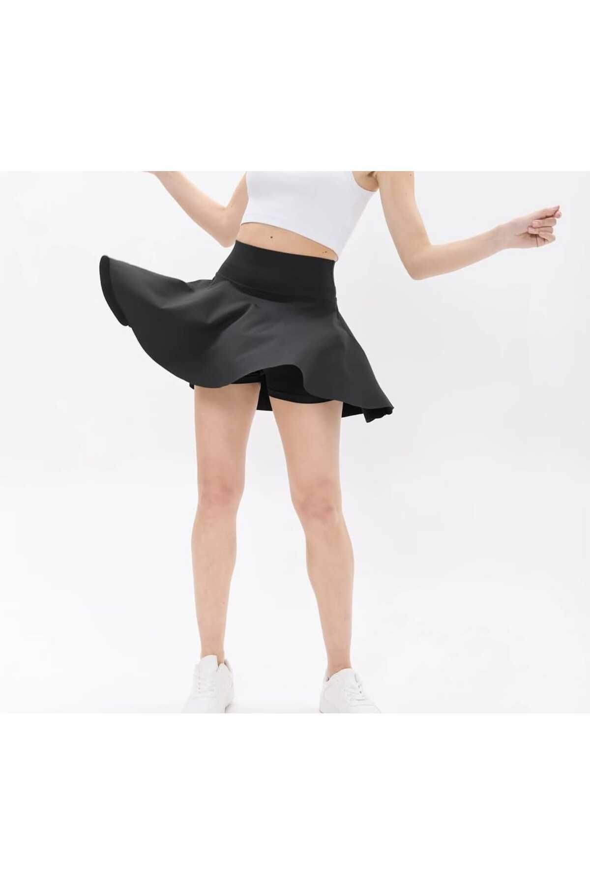 aryam butik Yüksek Bel Volanlı Enjeksiyon baskılı dalgıç kumaş Spor Etek Deniz Şortu Skirt With Shorts