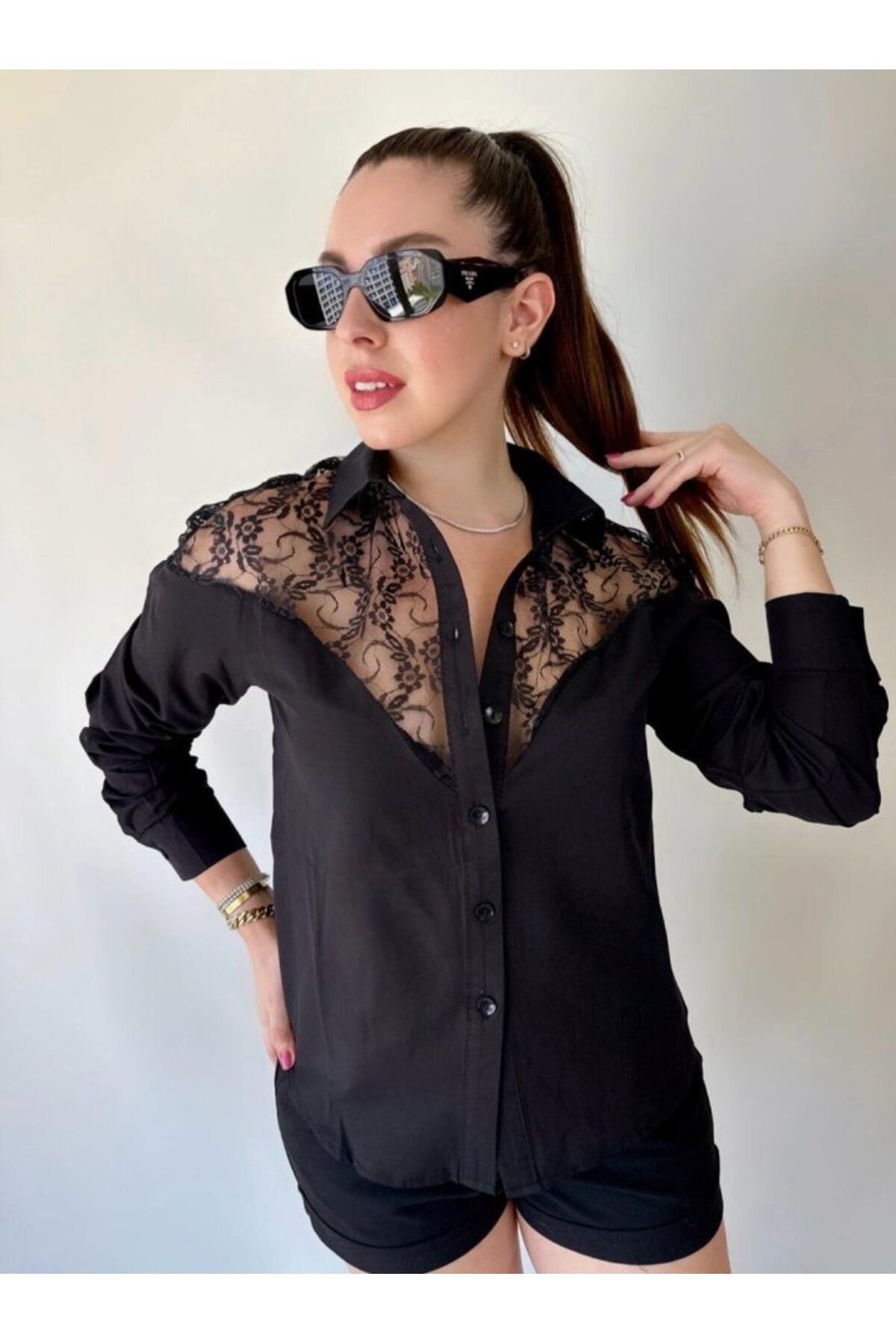 ARUZ MODA Kadın Püskül Detay Poplin Gömlek Bluz Fırsat Ürün