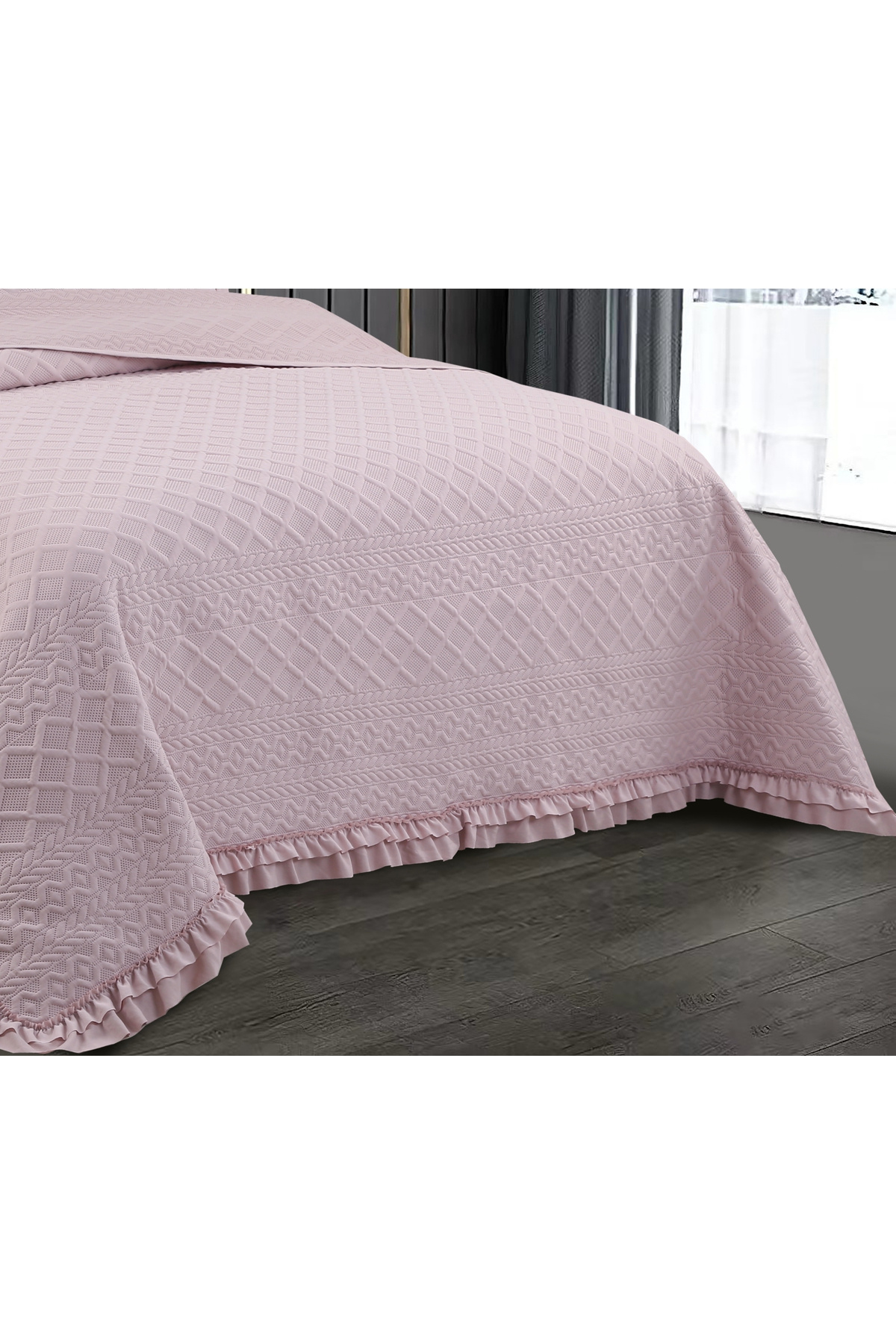 Sivalde-Hazel Washed Frilly Double Powder Bedspread Set 4