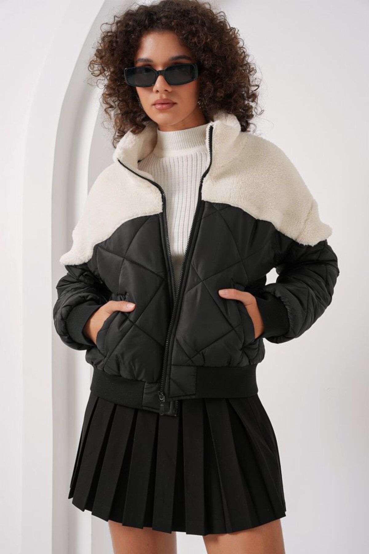 ARUZ MODA 5195 Kapitone Şişme Mont - Ekru