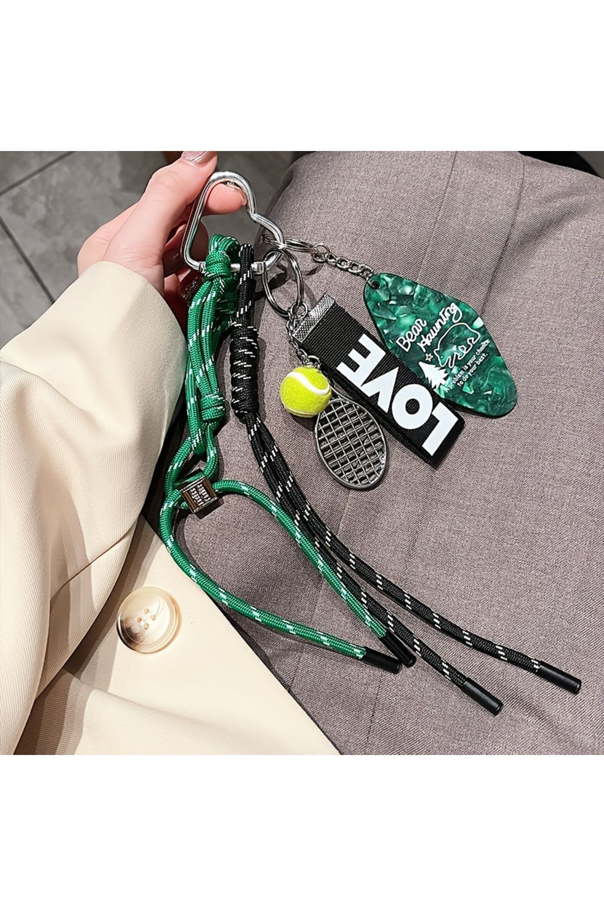 Fivy Tenis Raketi ve Tenis Topu Detaylı Charm, Çanta Aksesuarı, Anahtarlık